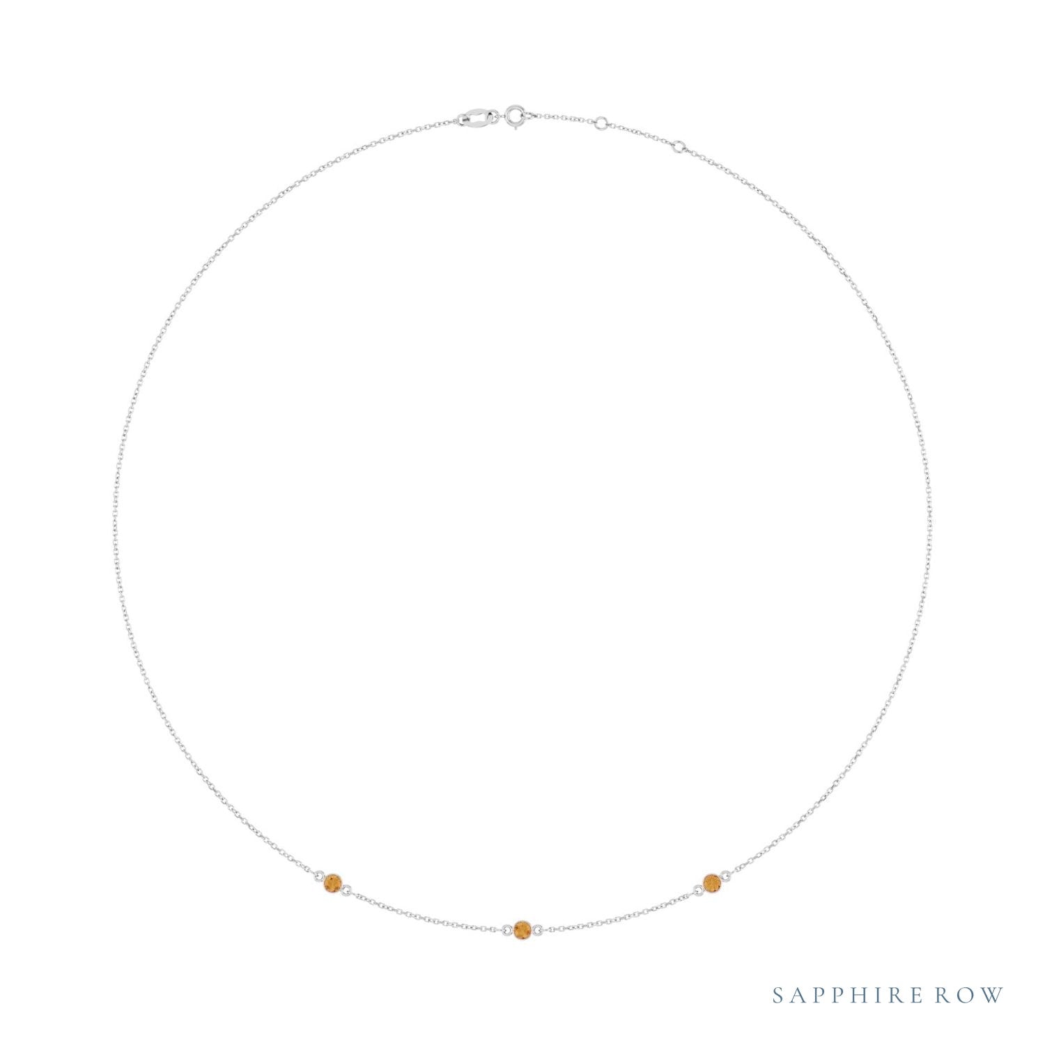 Sapphire Row Natural Gemstone 3-Station Necklace - Platinum, Citrine