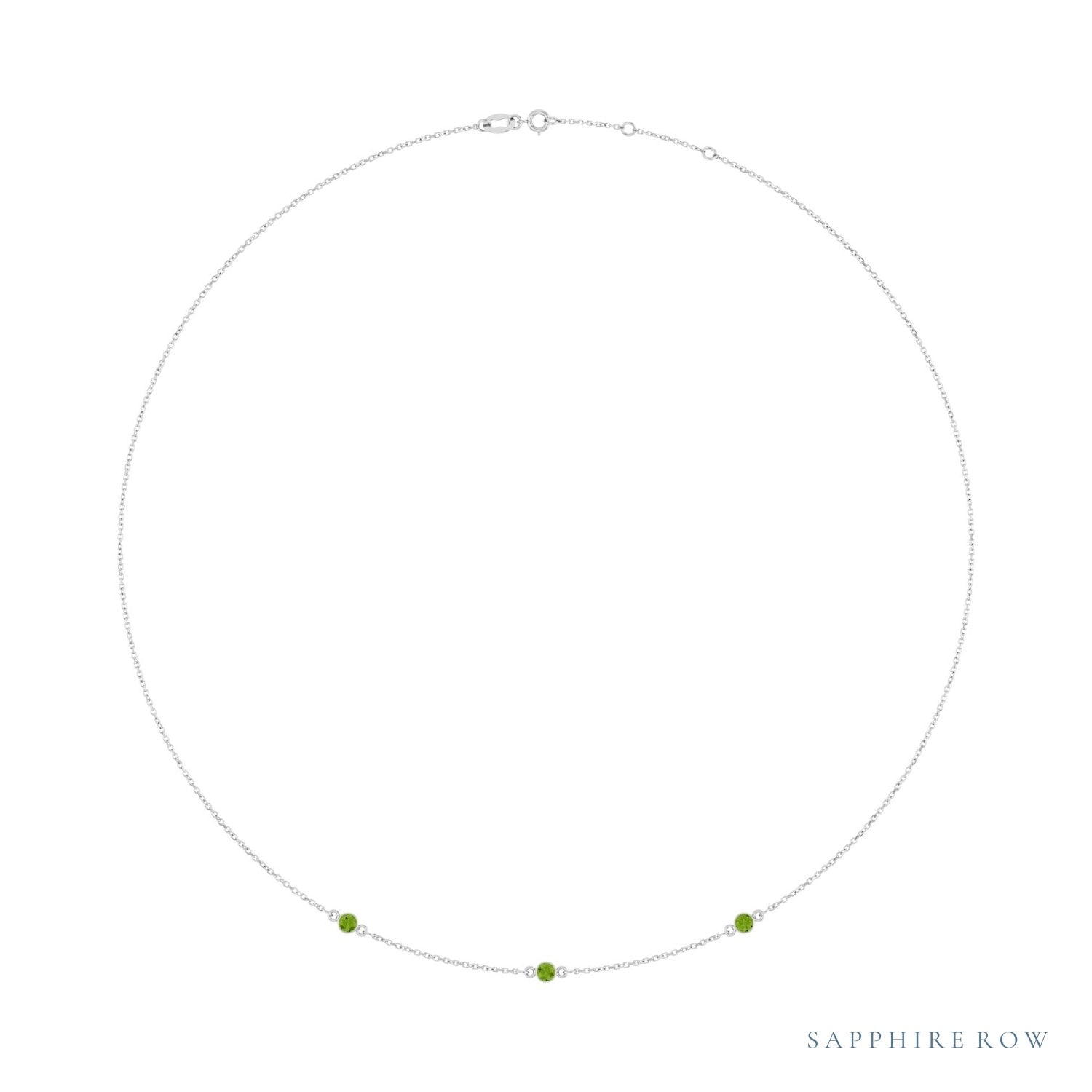 Sapphire Row Natural Gemstone 3-Station Necklace - Platinum, Peridot