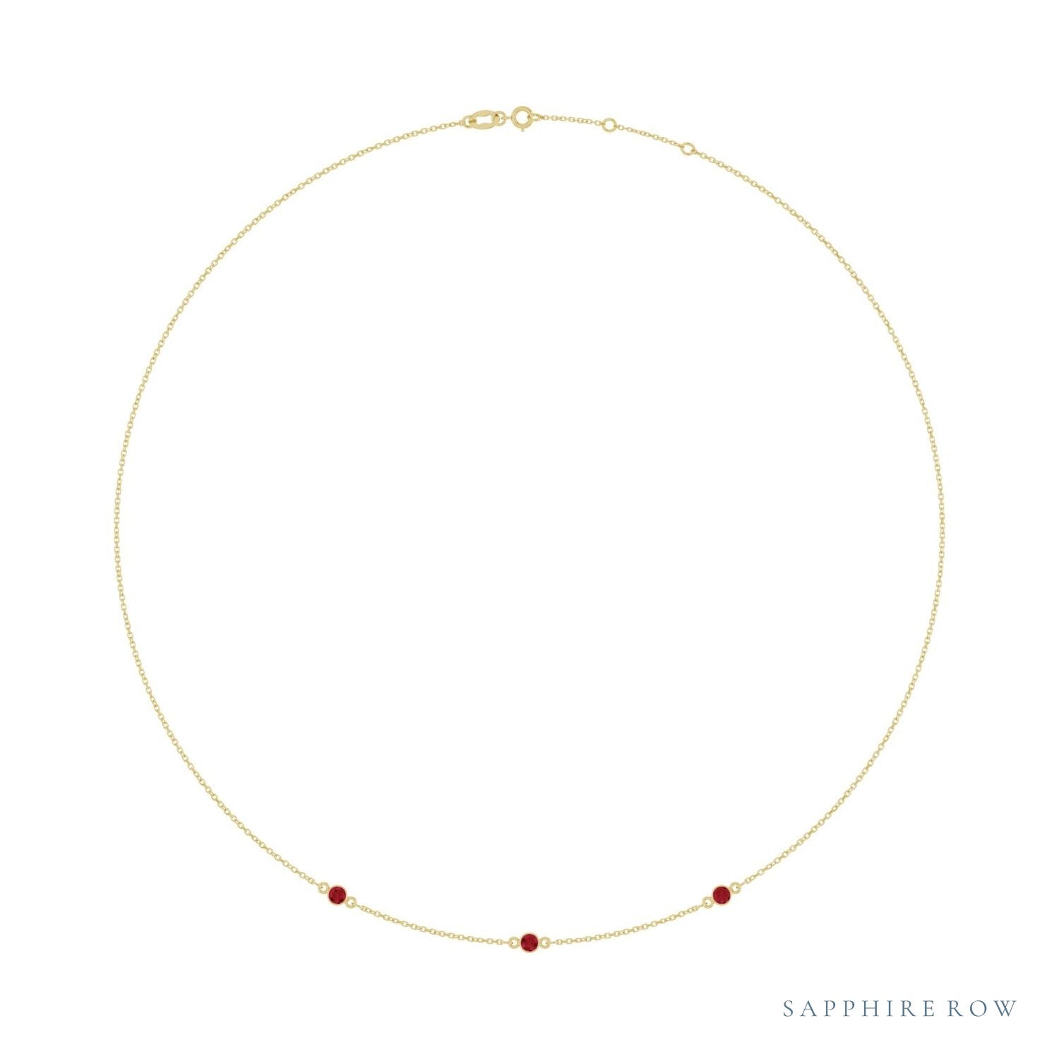 Sapphire Row Lab-Grown Gemstone 3-Station Necklace - 10K Yellow Gold, Ruby
