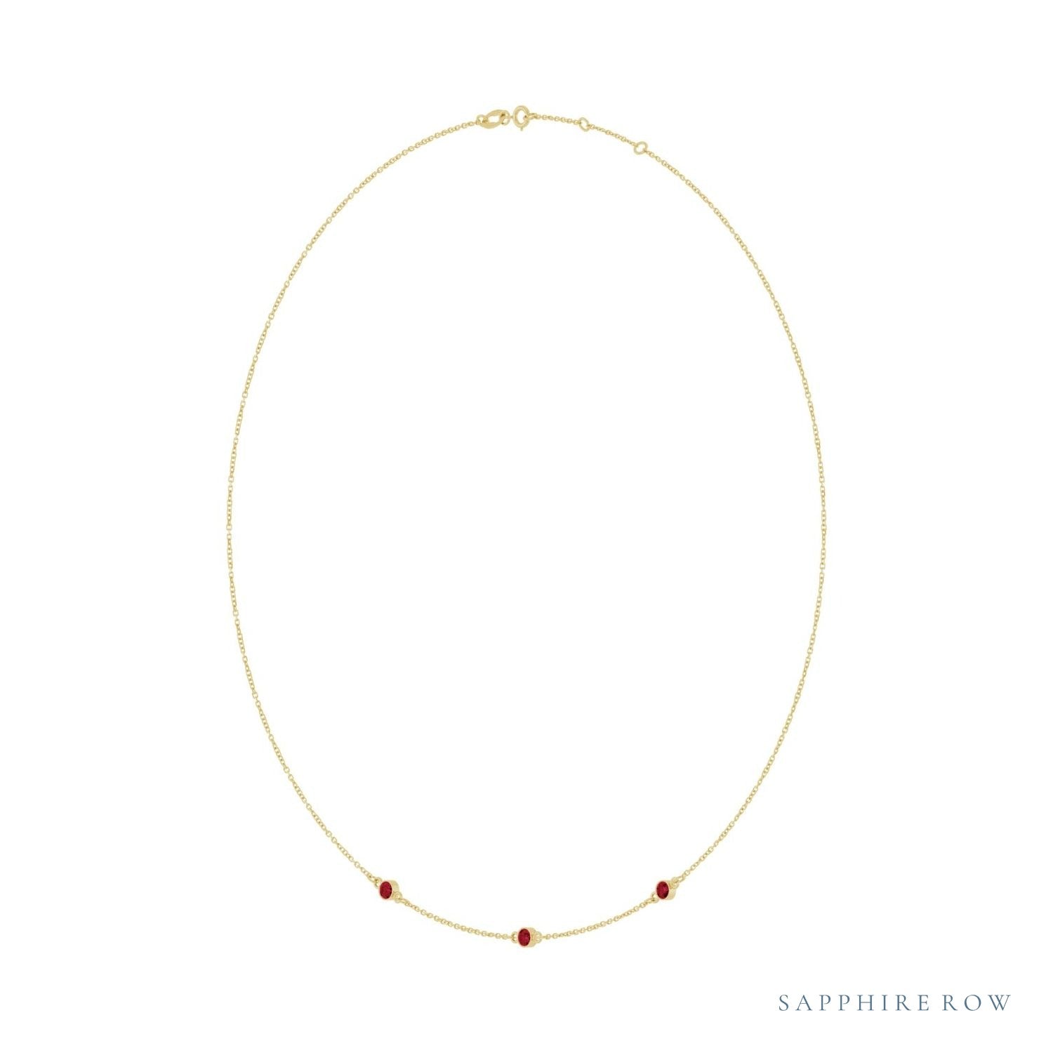 Sapphire Row Lab-Grown Gemstone 3-Station Necklace - 10K Yellow Gold, Ruby (view 2)