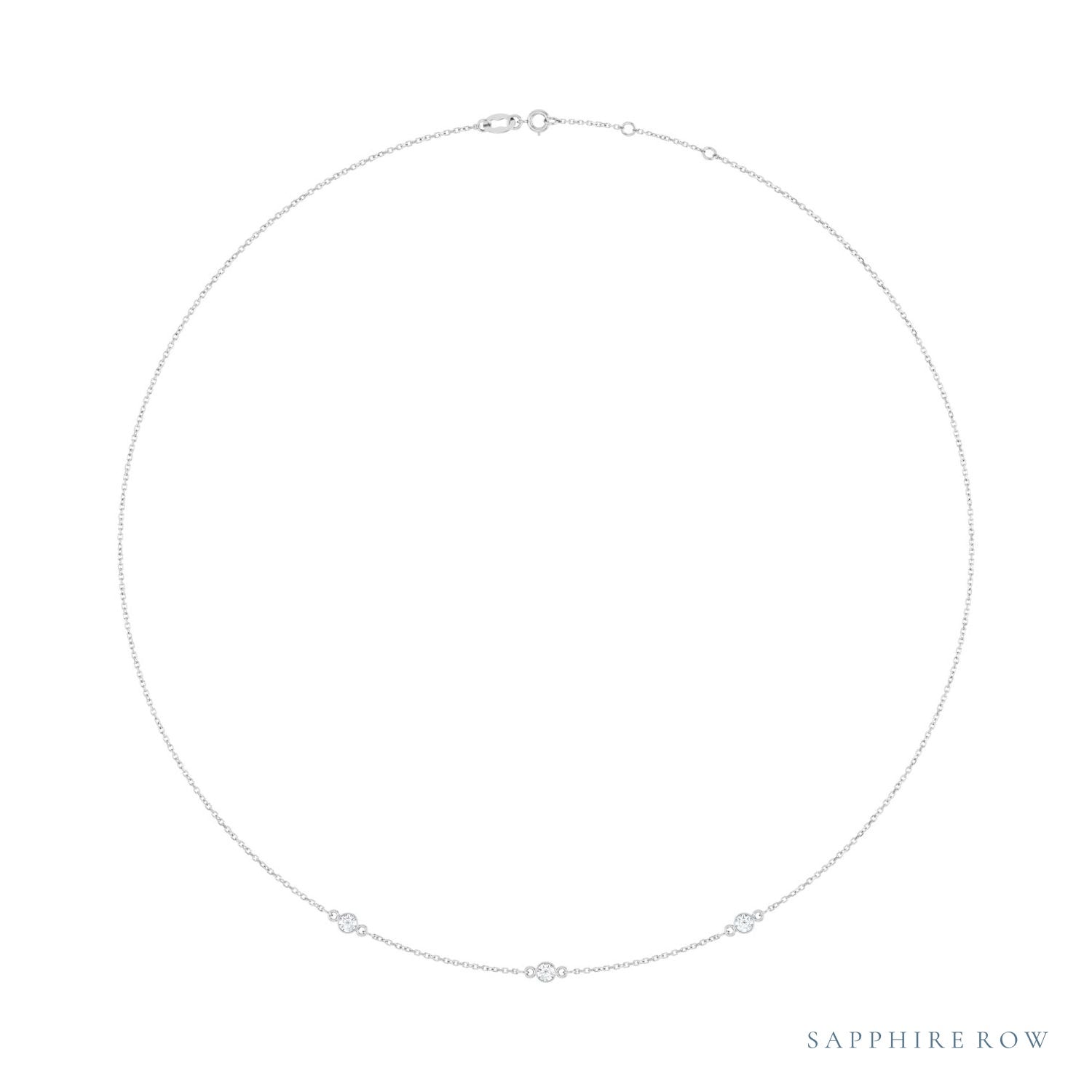 Sapphire Row Lab-Grown Gemstone 3-Station Necklace - 10K White Gold, Diamond