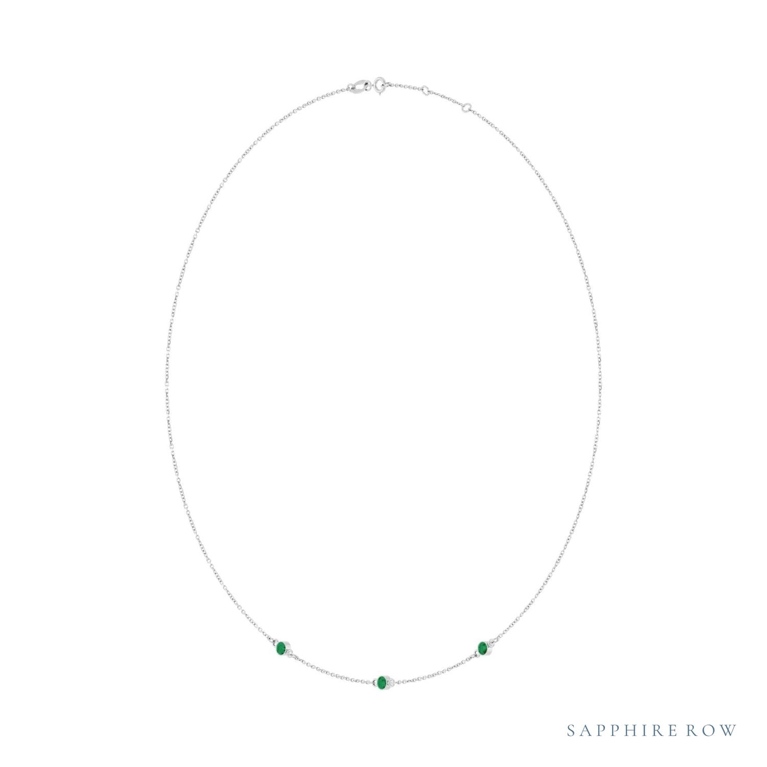 Sapphire Row Lab-Grown Gemstone 3-Station Necklace - 10K White Gold, Emerald (view 2)
