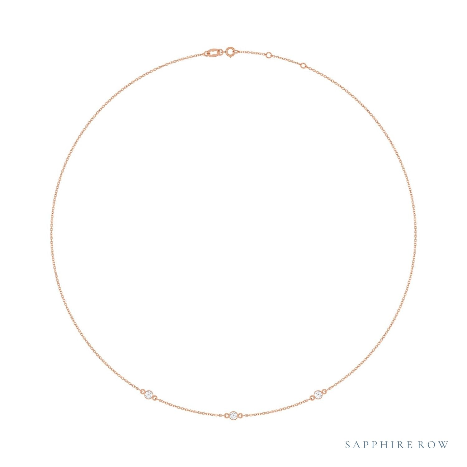 Sapphire Row Lab-Grown Gemstone 3-Station Necklace - 14K Rose Gold, Diamond