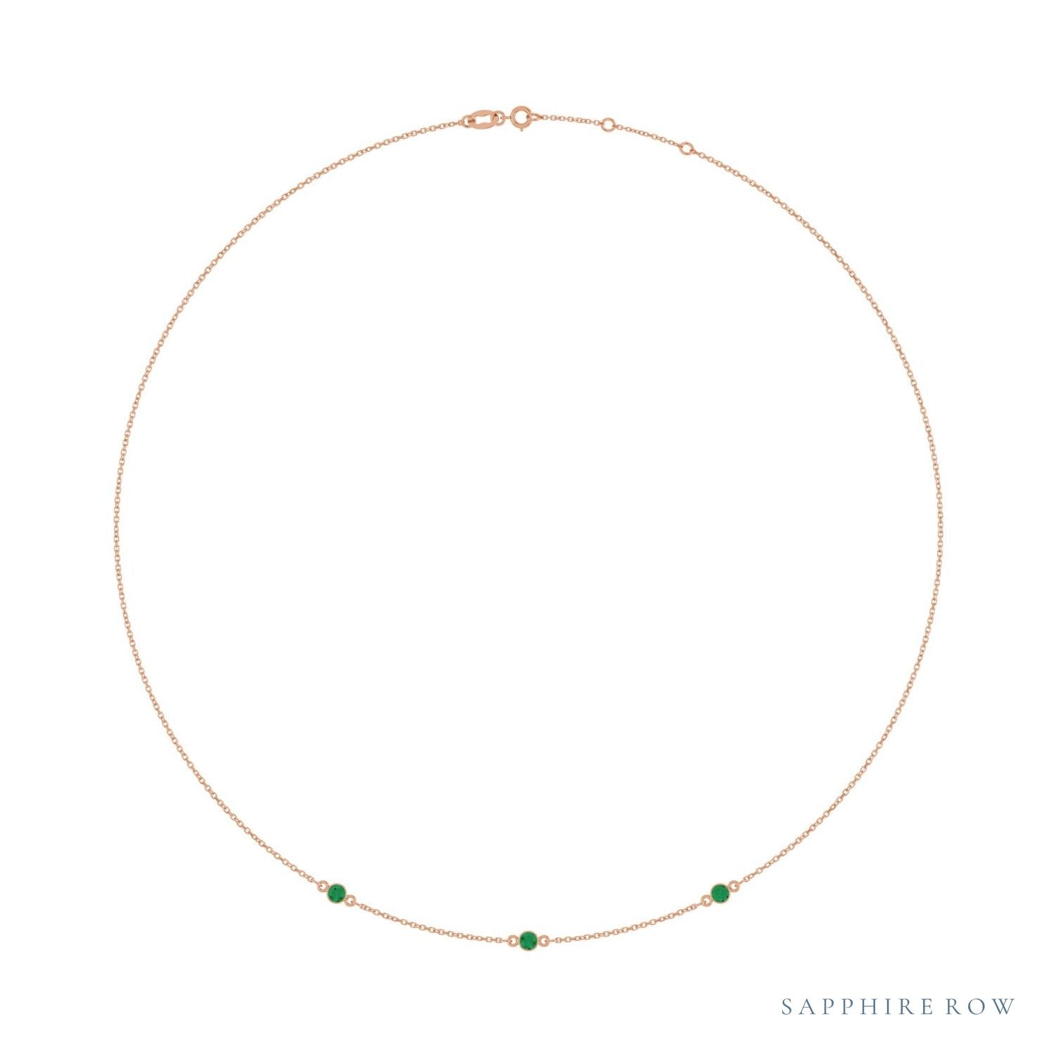 Sapphire Row Lab-Grown Gemstone 3-Station Necklace - 14K Rose Gold, Emerald