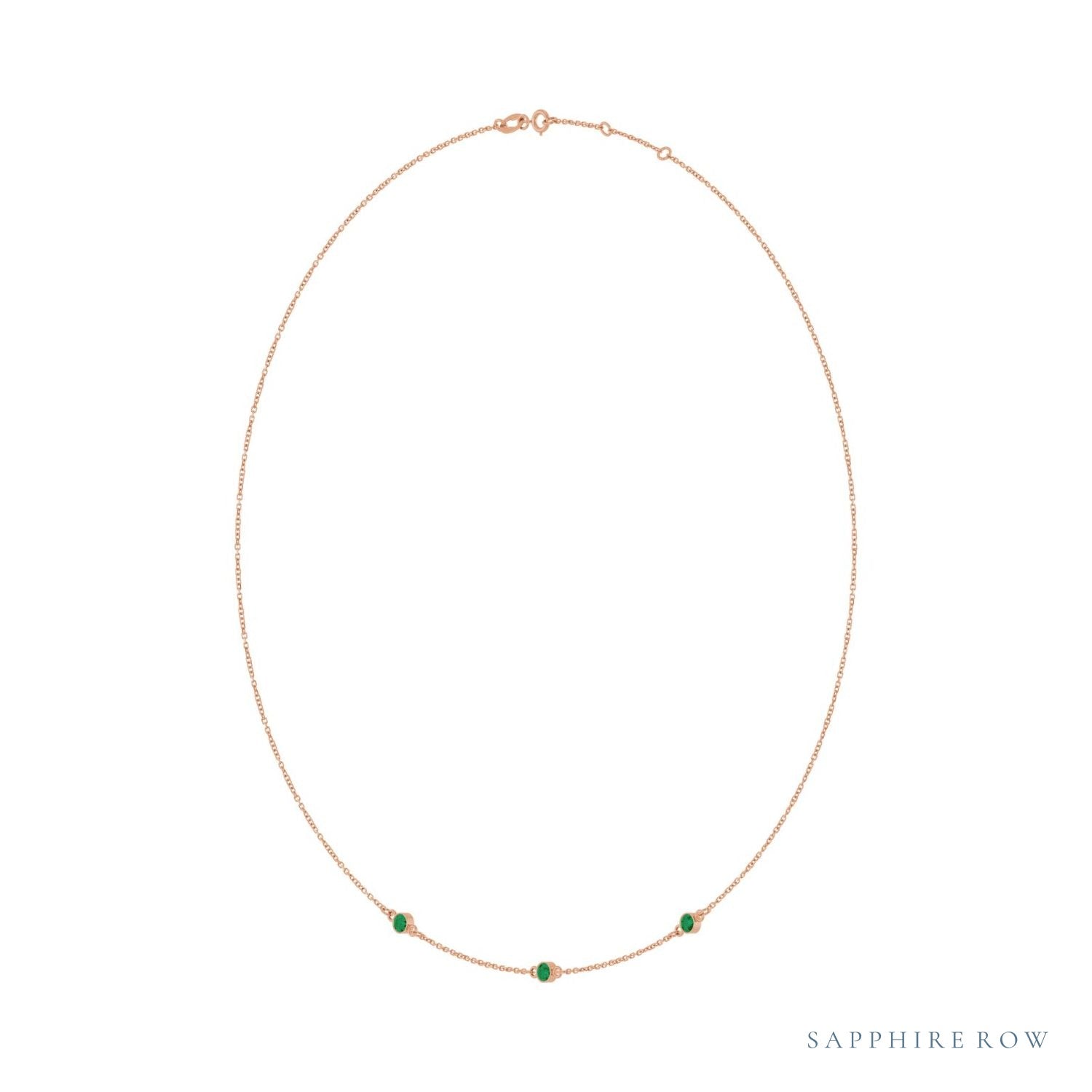 Sapphire Row Lab-Grown Gemstone 3-Station Necklace - 14K Rose Gold, Emerald (view 2)
