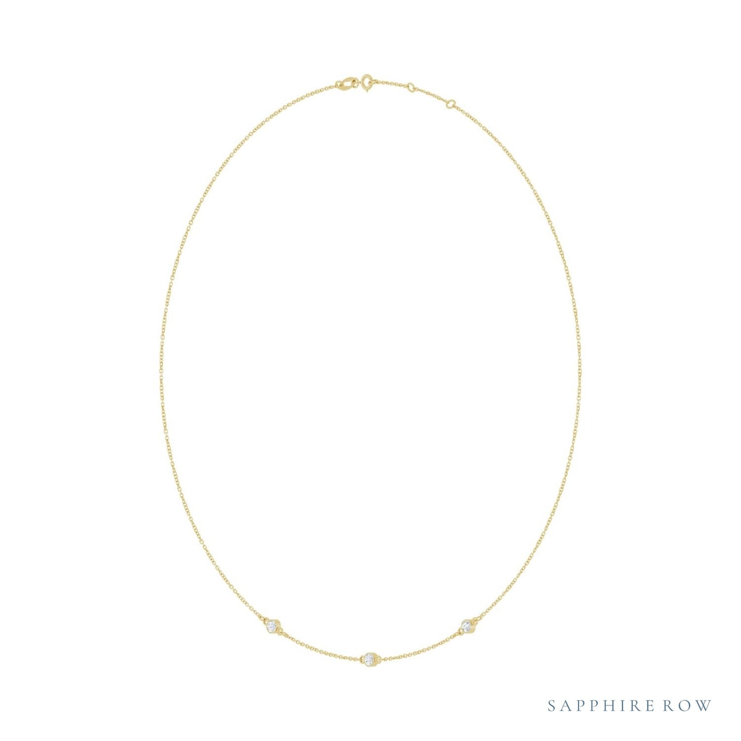 Sapphire Row Lab-Grown Gemstone 3-Station Necklace - 10K Yellow Gold, Diamond (view 2)