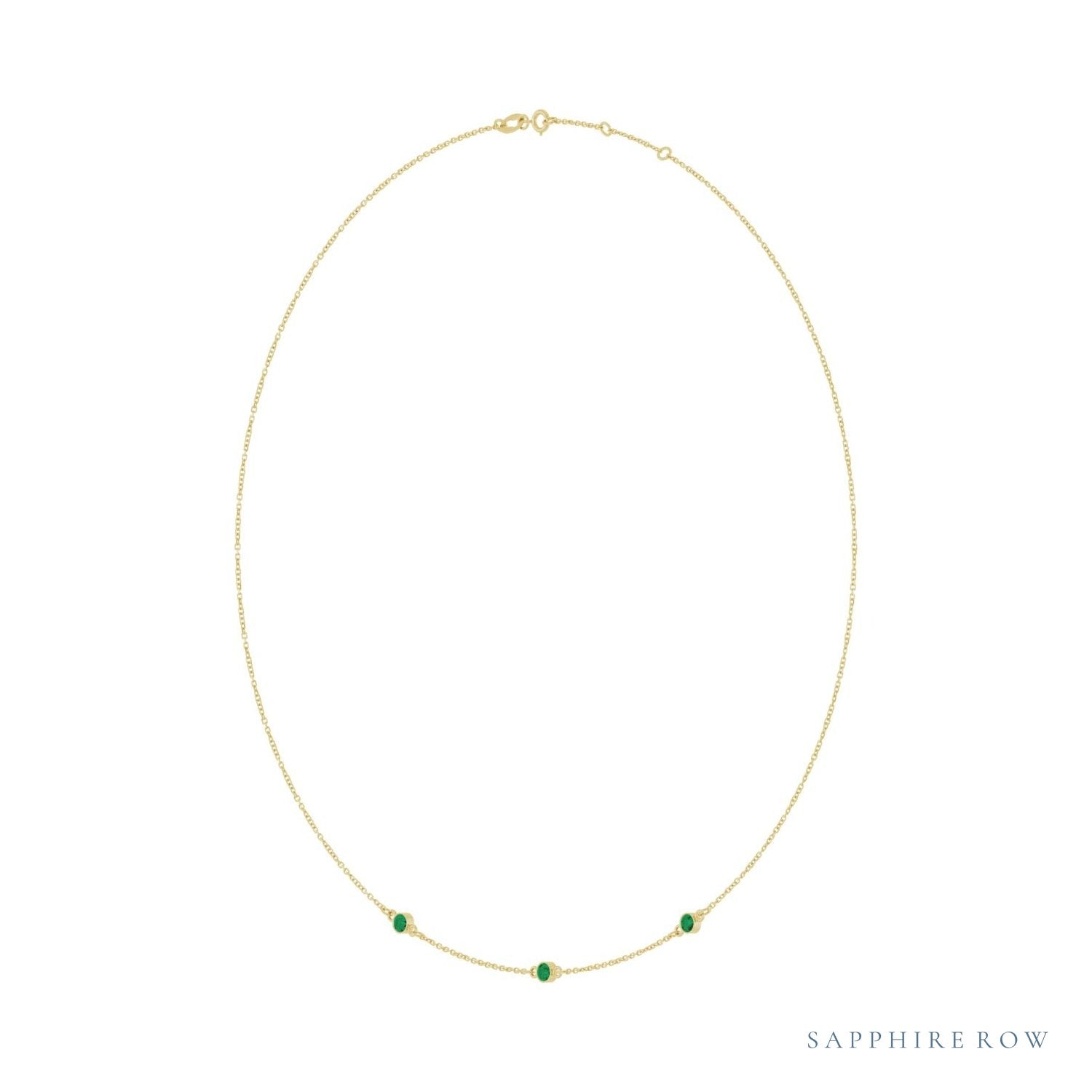 Sapphire Row Lab-Grown Gemstone 3-Station Necklace - 10K Yellow Gold, Emerald (view 2)