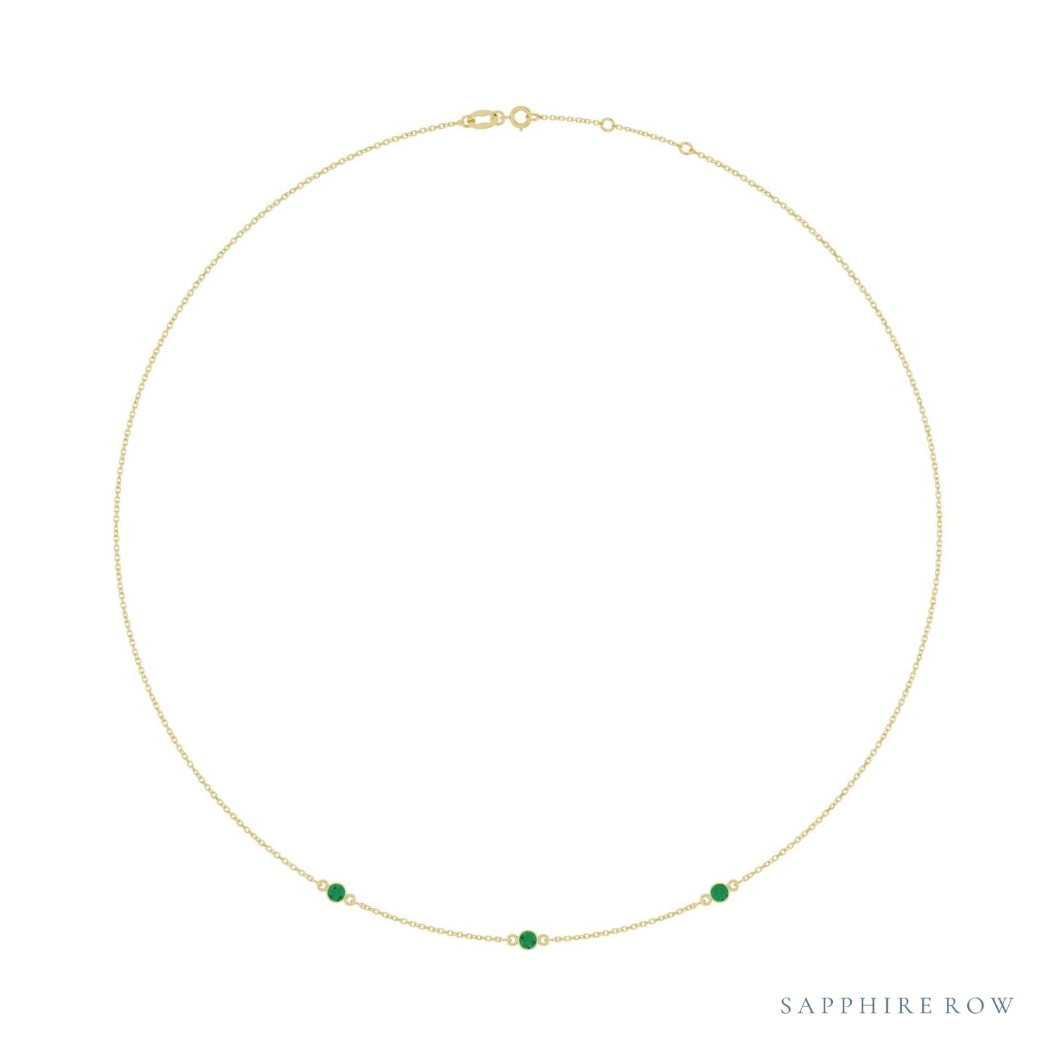 Sapphire Row Lab-Grown Gemstone 3-Station Necklace - 14K Yellow Gold, Emerald