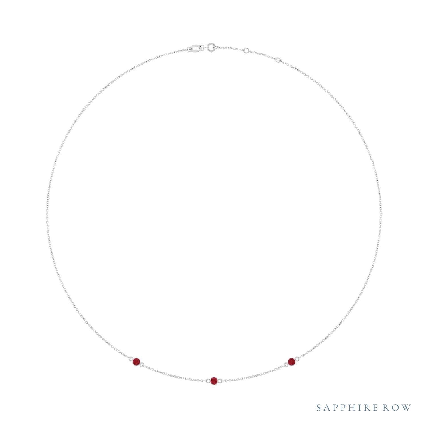 Sapphire Row Lab-Grown Gemstone 3-Station Necklace - 10K White Gold, Ruby