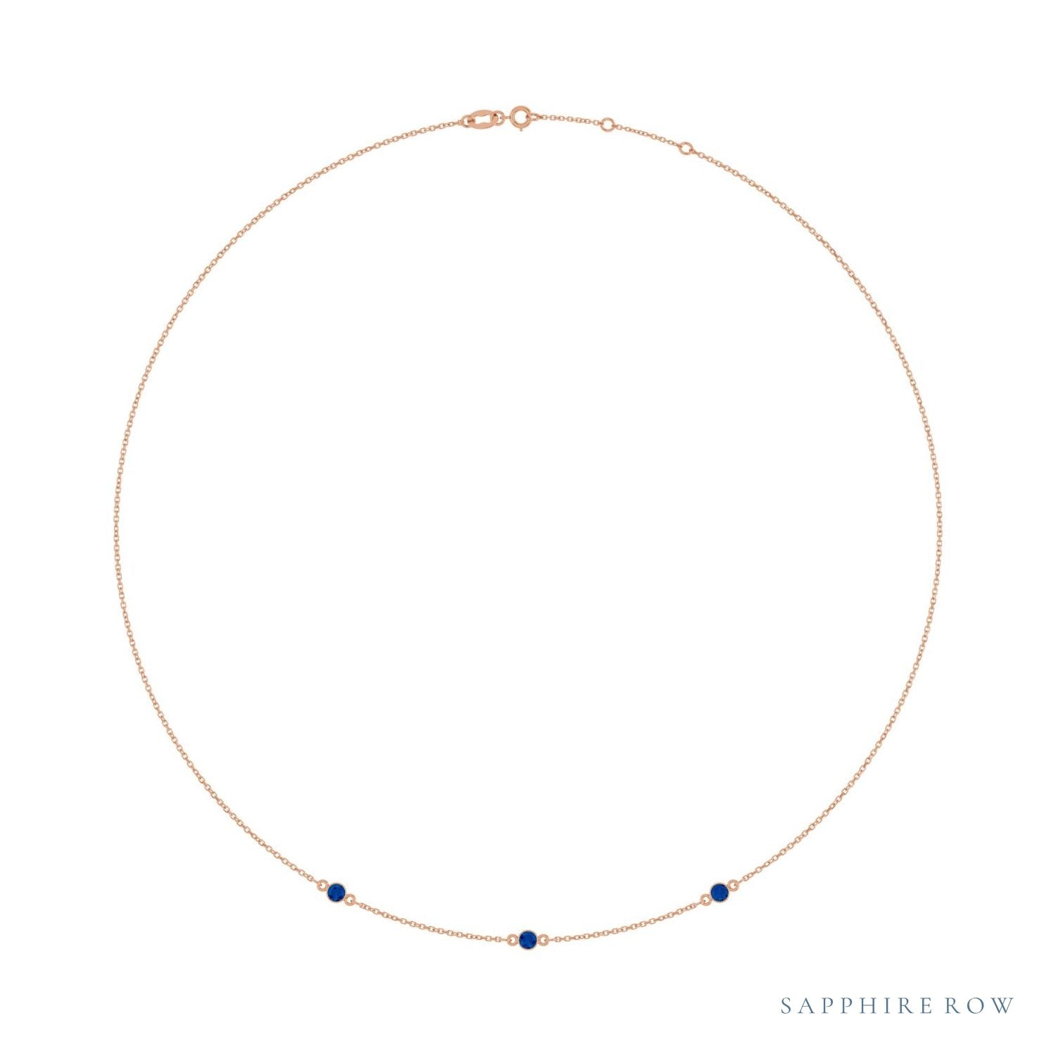 Sapphire Row Lab-Grown Gemstone 3-Station Necklace - 14K Rose Gold, Blue Sapphire