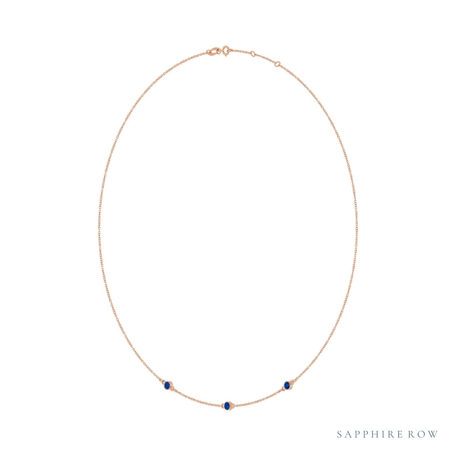 Sapphire Row Lab-Grown Gemstone 3-Station Necklace - 14K Rose Gold, Blue Sapphire (view 2)