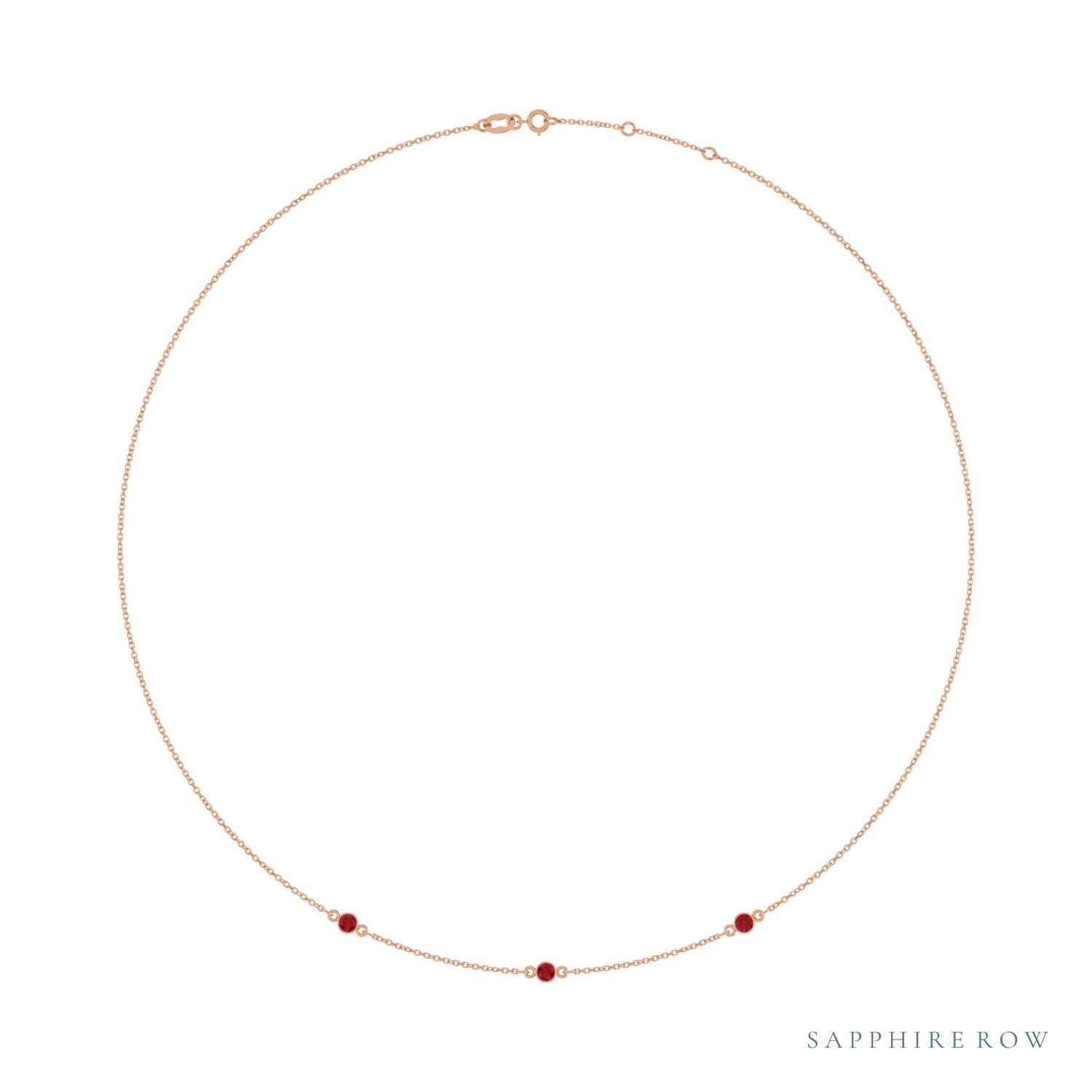 Sapphire Row Lab-Grown Gemstone 3-Station Necklace - 14K Rose Gold, Ruby