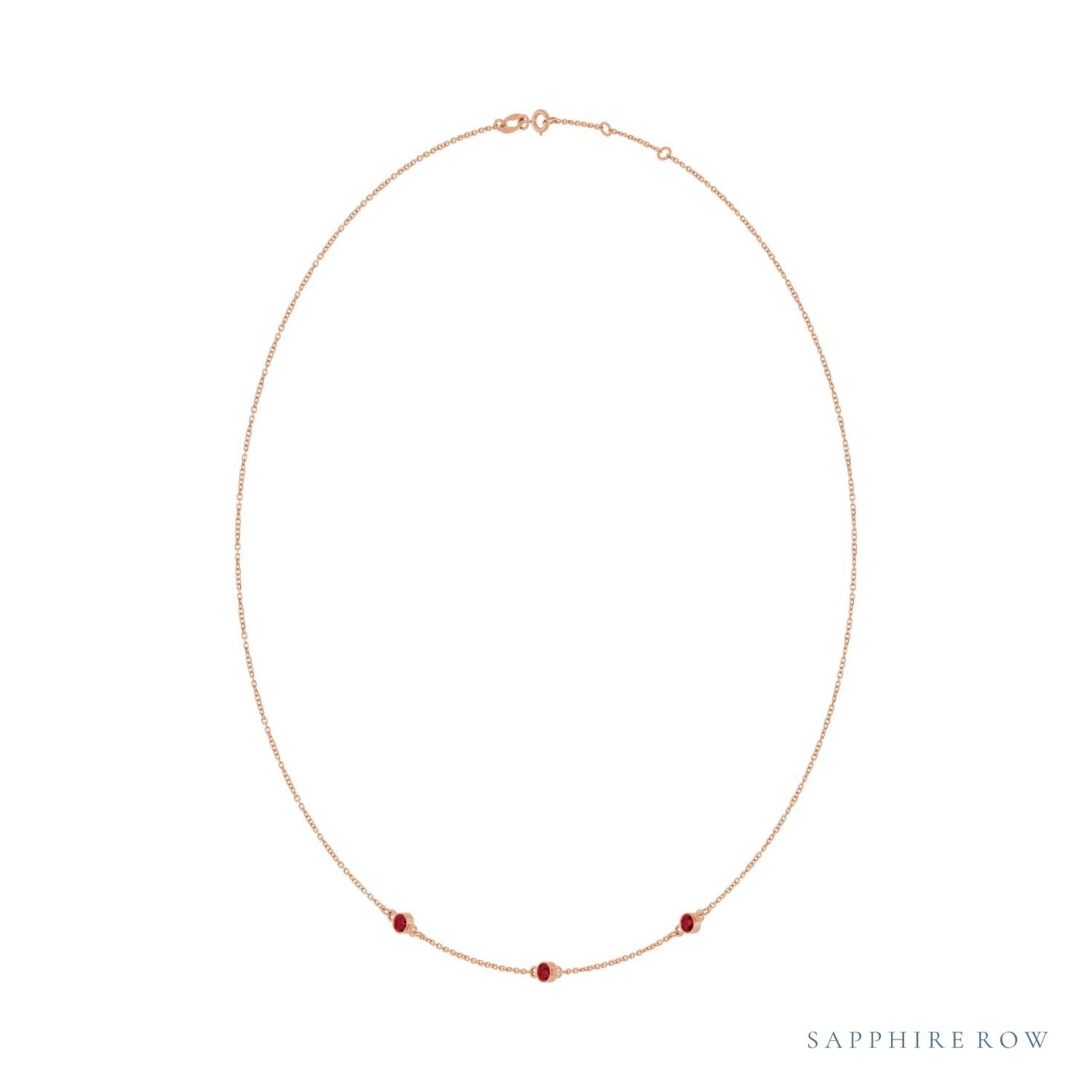 Sapphire Row Lab-Grown Gemstone 3-Station Necklace - 14K Rose Gold, Ruby (view 2)