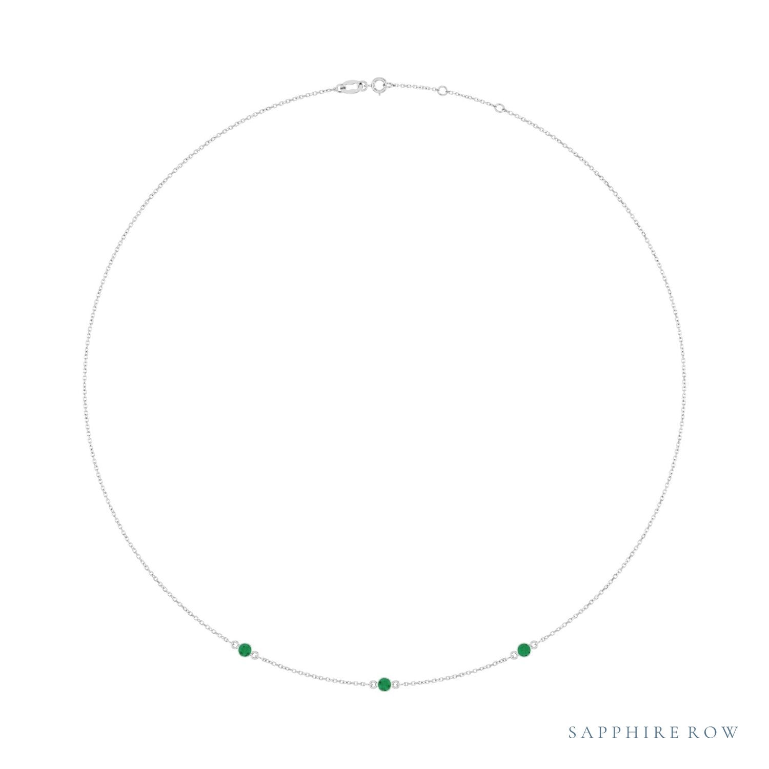 Sapphire Row Lab-Grown Gemstone 3-Station Necklace - Platinum, Emerald