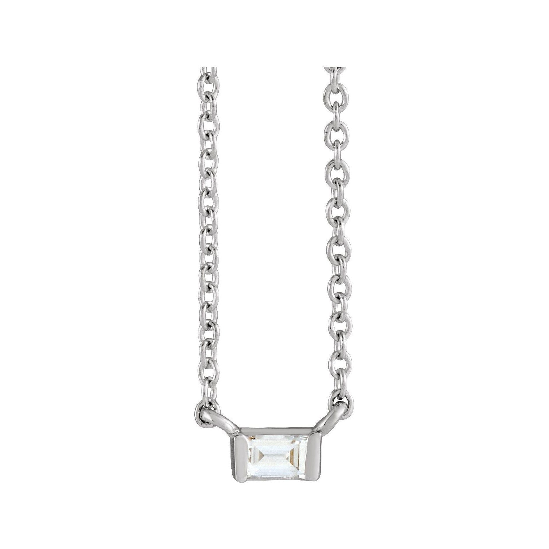 Sapphire Row Natural Diamond Baguette Solitaire Necklace - 14K White Gold, 3 × 2 mm
