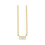Sapphire Row Natural Diamond Baguette Solitaire Necklace - 14K Yellow Gold, 3.5 × 2 mm