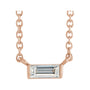 Sapphire Row Natural Diamond Baguette Solitaire Necklace - 14K Rose Gold, 4.5 × 2 mm