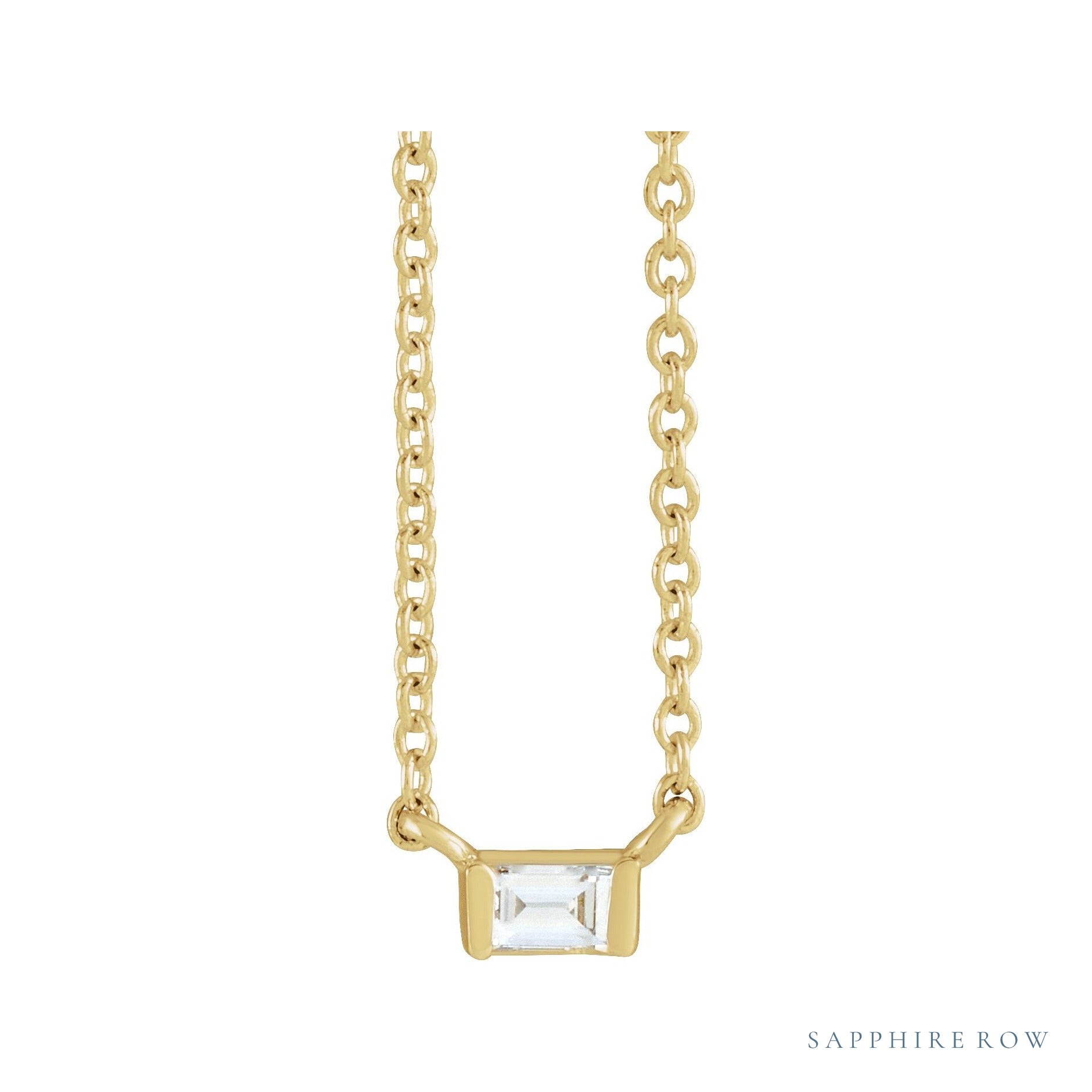 Sapphire Row Natural Diamond Baguette Solitaire Necklace - 14K Yellow Gold, 3 × 2 mm