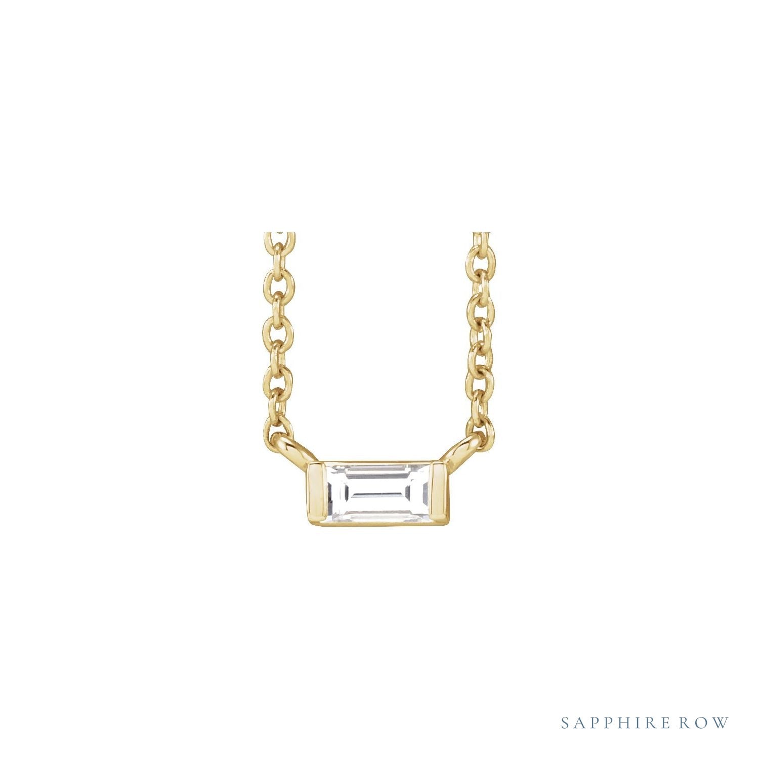 Sapphire Row Natural Diamond Baguette Solitaire Necklace - 14K Yellow Gold, 4 × 2 mm