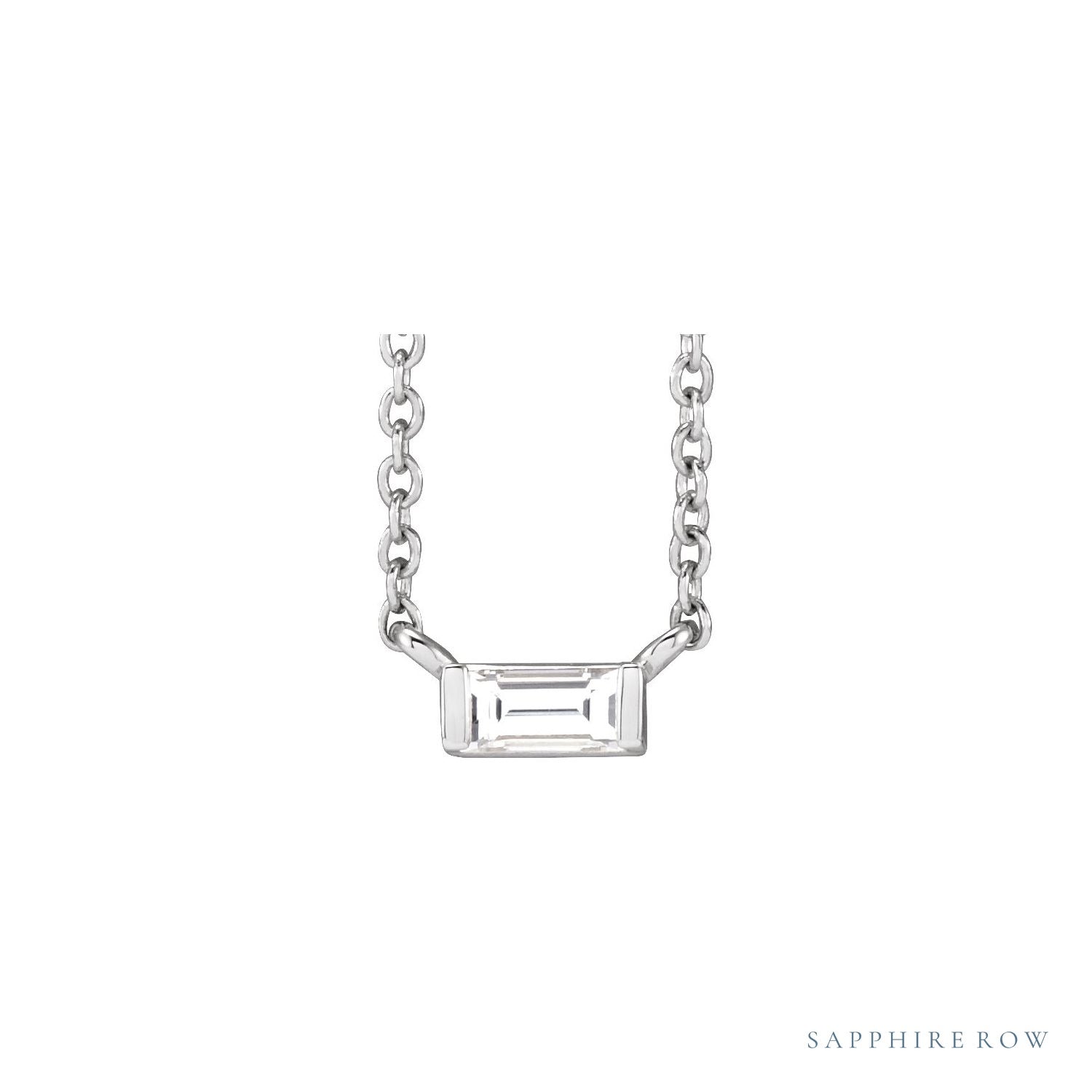 Sapphire Row Natural Diamond Baguette Solitaire Necklace - Platinum, 4 × 2 mm