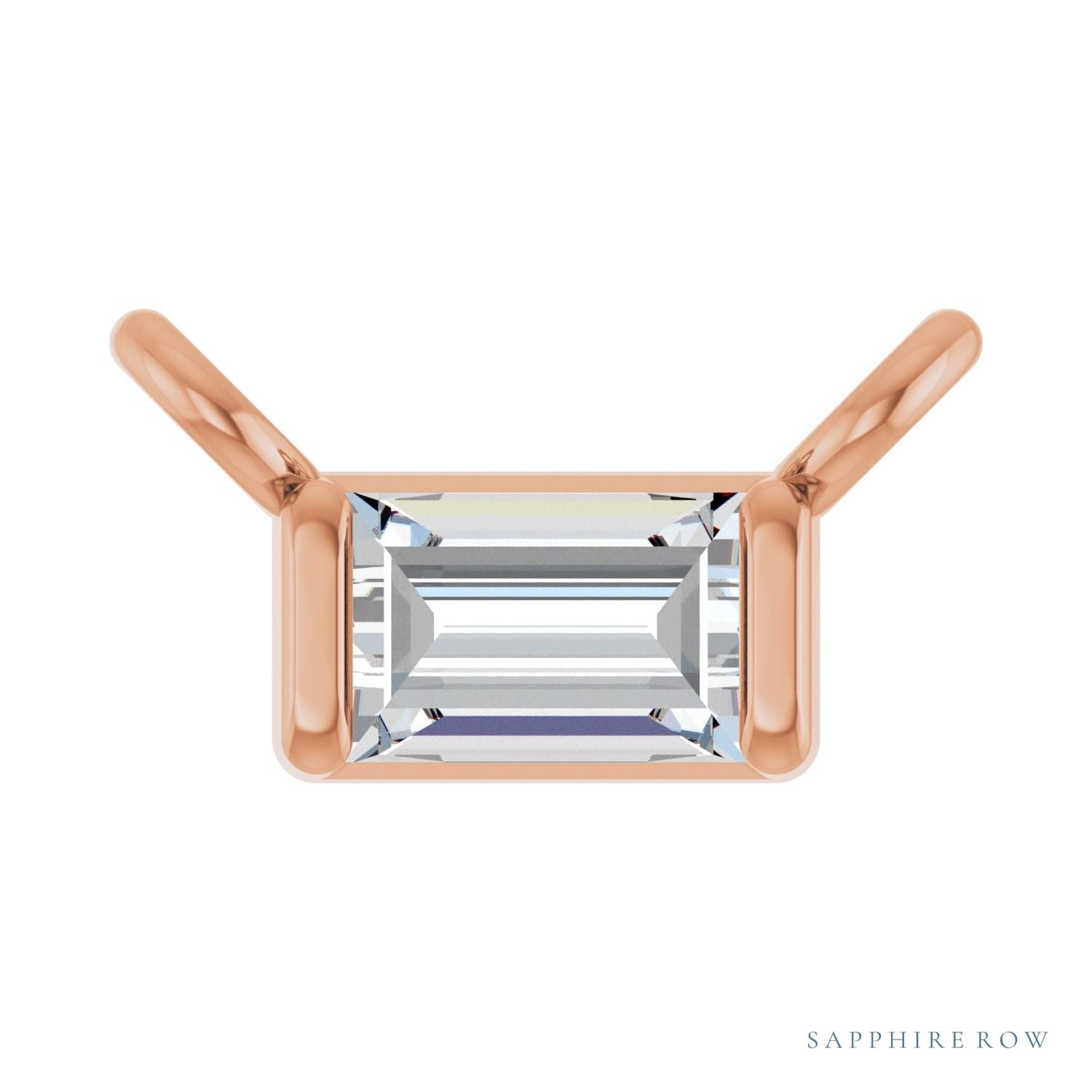 Sapphire Row Lab-Grown Diamond Baguette Solitaire Necklace - 14K Rose Gold, 3 × 2 mm