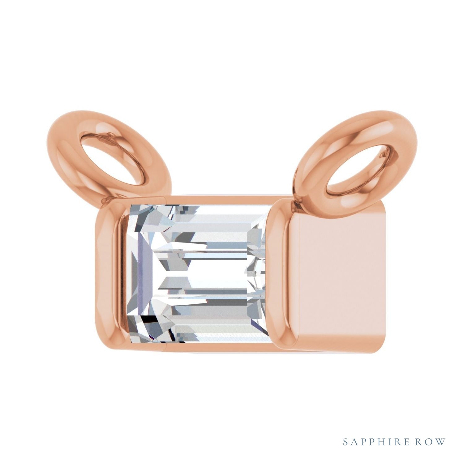 Sapphire Row Lab-Grown Diamond Baguette Solitaire Necklace - 14K Rose Gold, 3 × 2 mm (view 2)