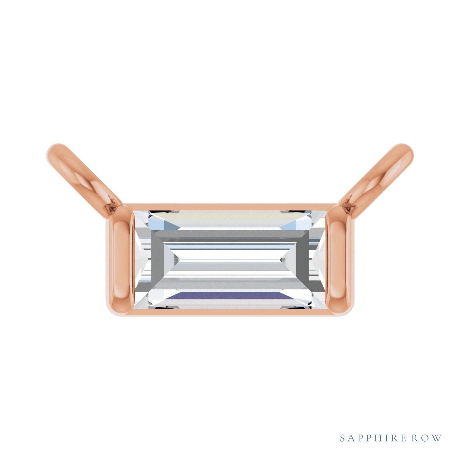 Sapphire Row Lab-Grown Diamond Baguette Solitaire Necklace - 14K Rose Gold, 4 × 2 mm