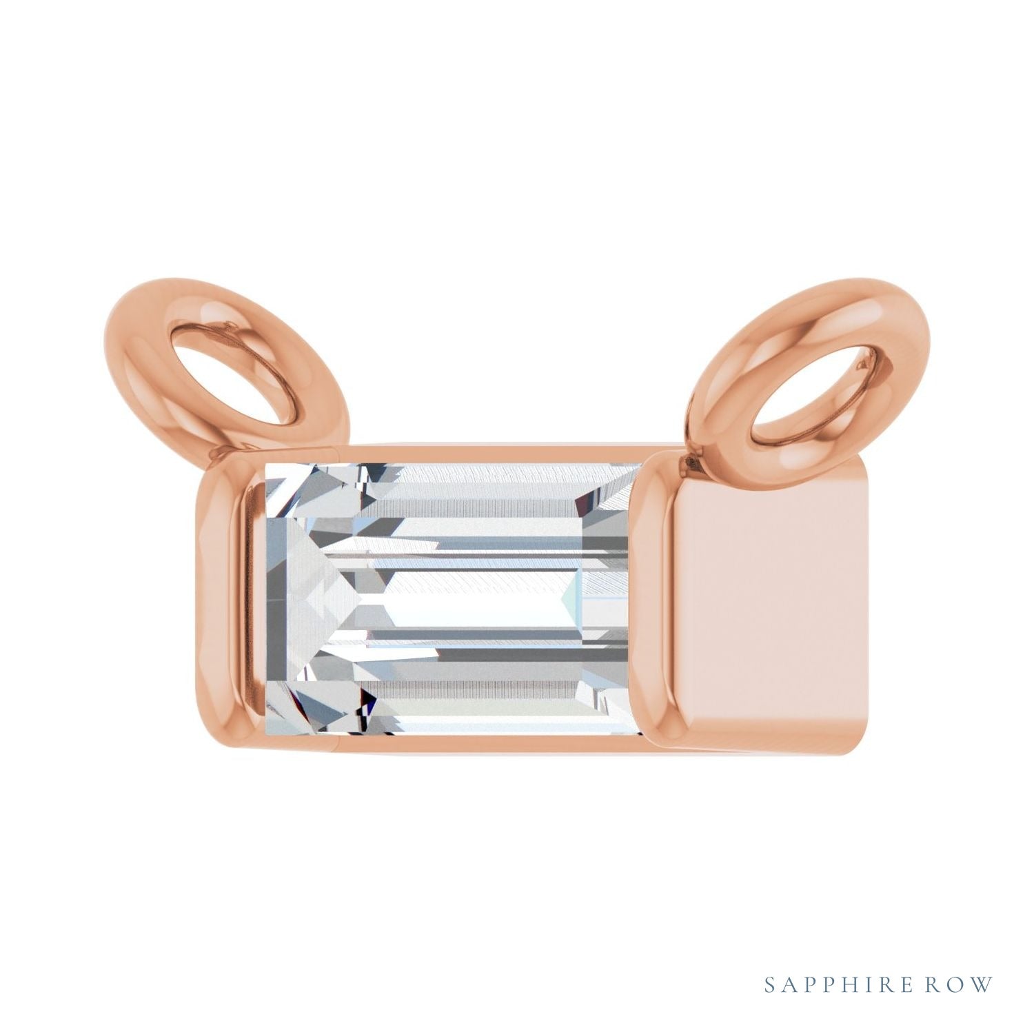 Sapphire Row Lab-Grown Diamond Baguette Solitaire Necklace - 14K Rose Gold, 4 × 2 mm (view 2)