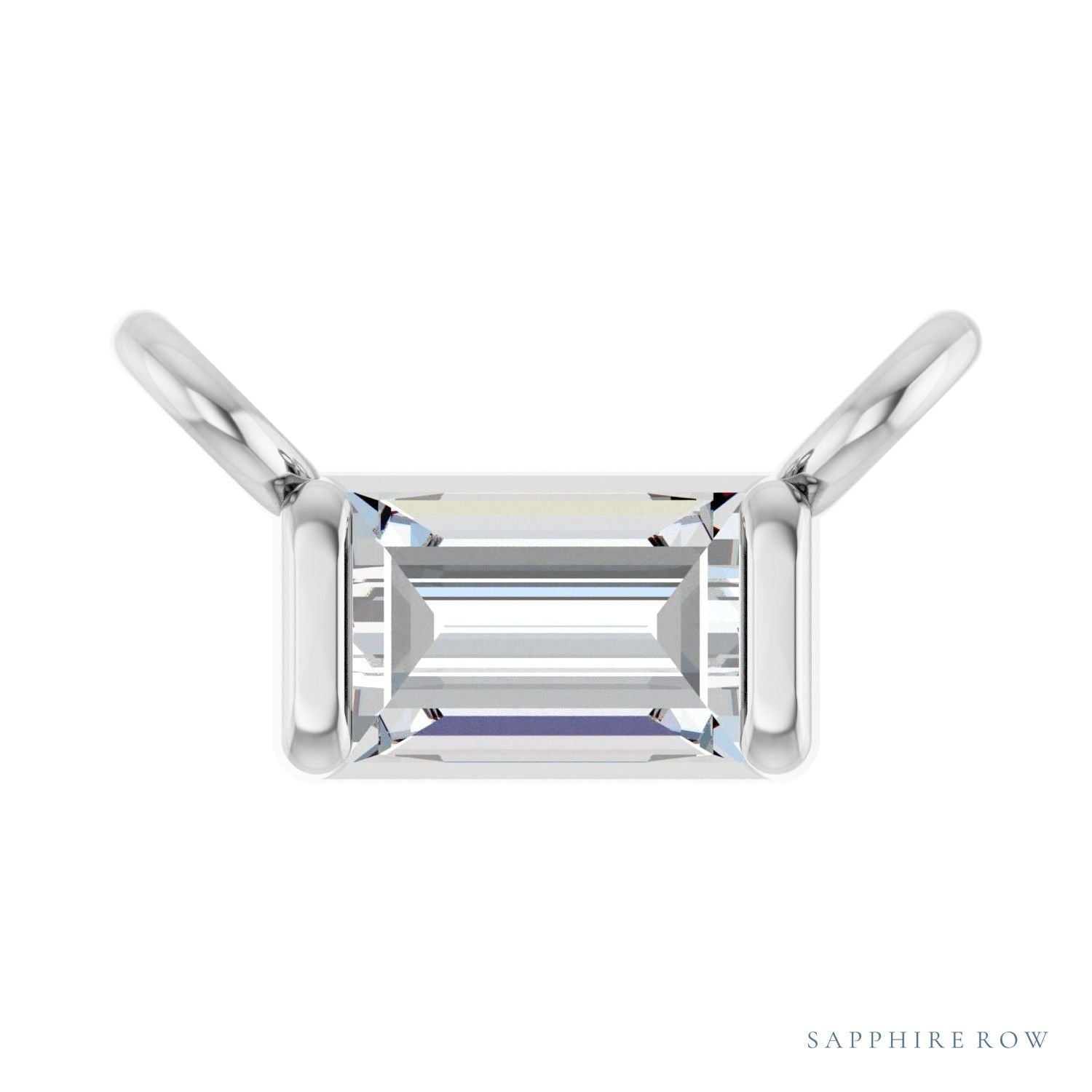 Sapphire Row Lab-Grown Diamond Baguette Solitaire Necklace - 14K White Gold, 3 × 2 mm