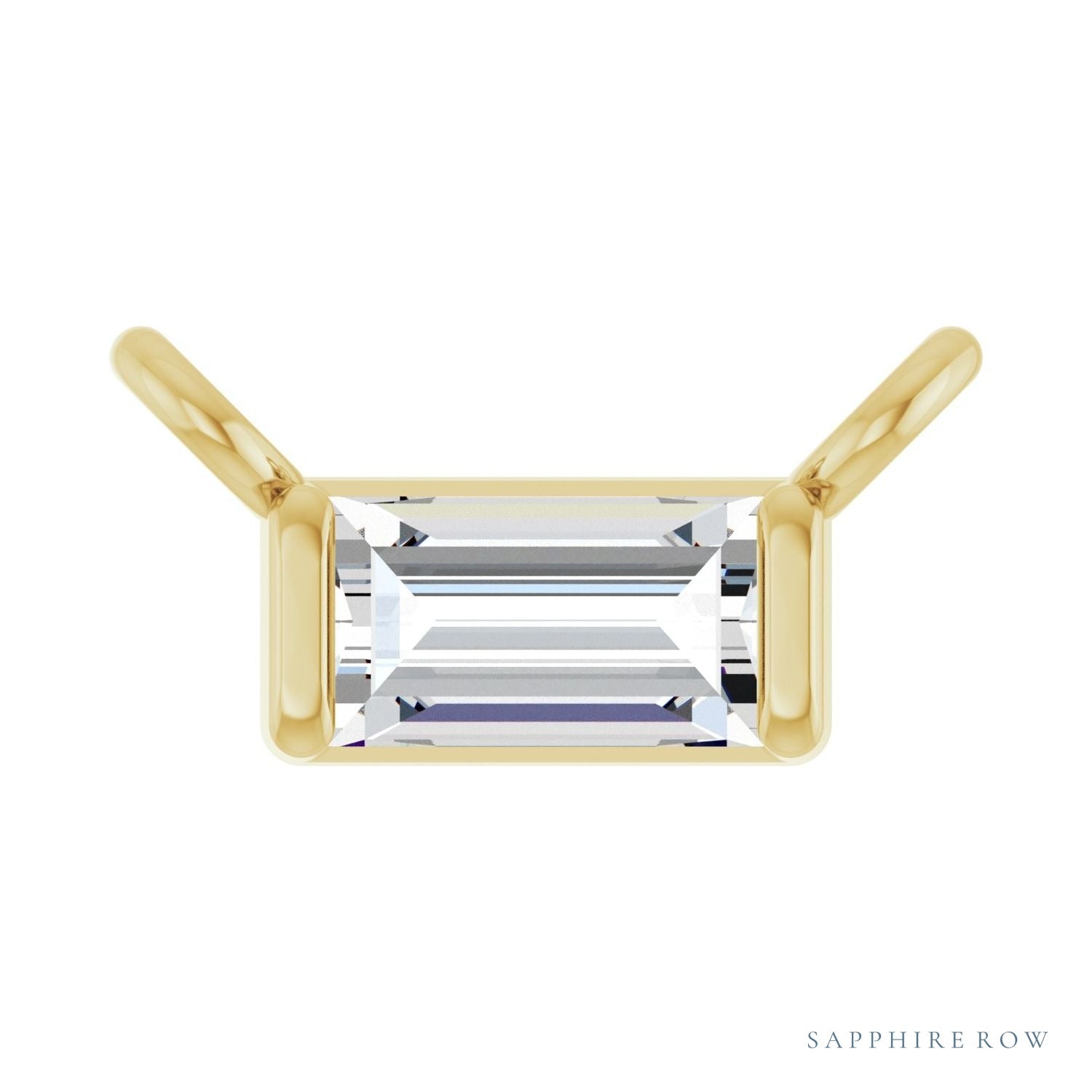 Sapphire Row Lab-Grown Diamond Baguette Solitaire Necklace - 14K Yellow Gold, 3.5 × 2 mm