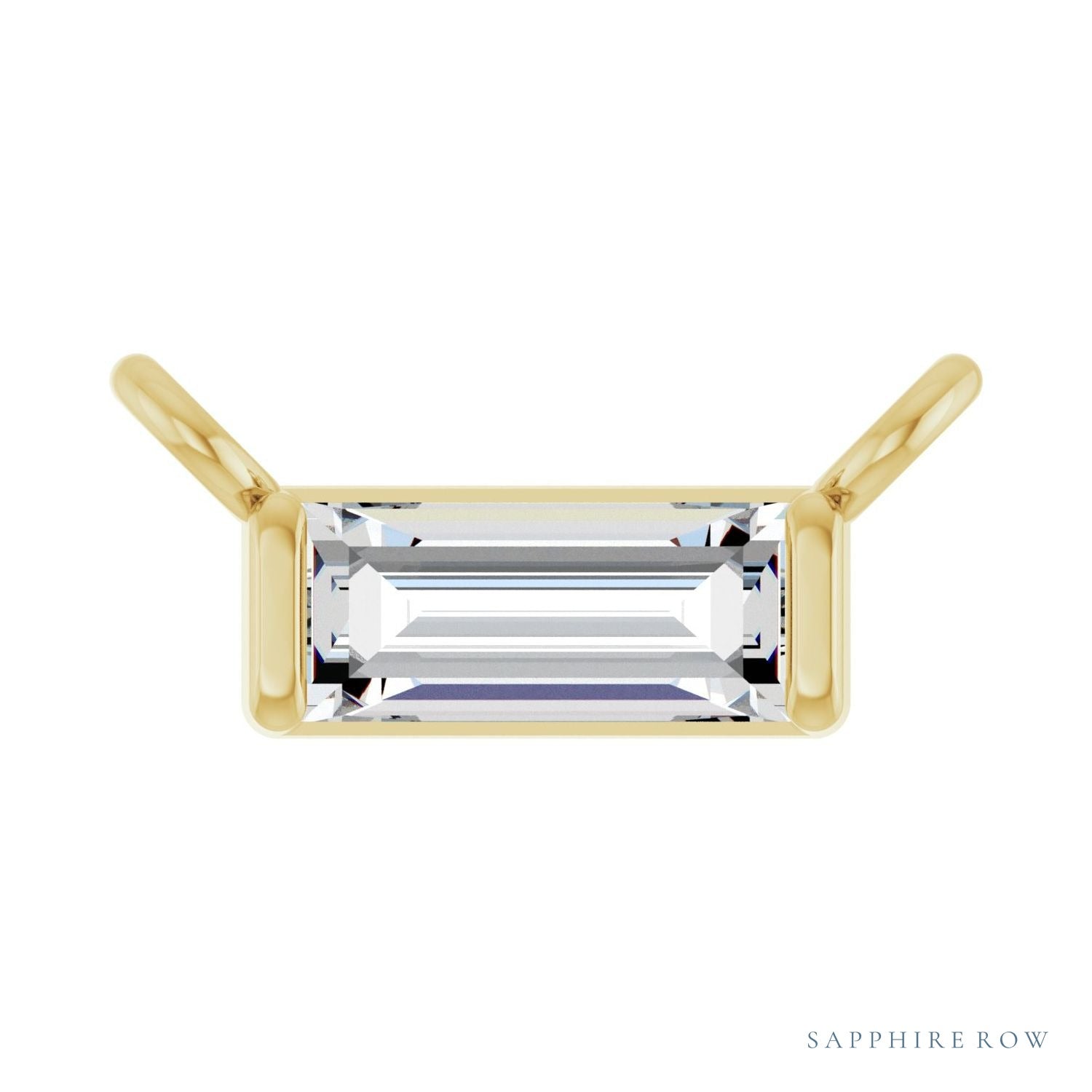 Sapphire Row Lab-Grown Diamond Baguette Solitaire Necklace - 14K Yellow Gold, 4.5 × 2 mm