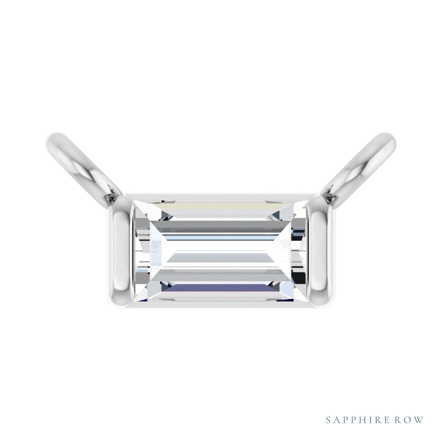 Sapphire Row Lab-Grown Diamond Baguette Solitaire Necklace - 14K White Gold, 3.5 × 2 mm