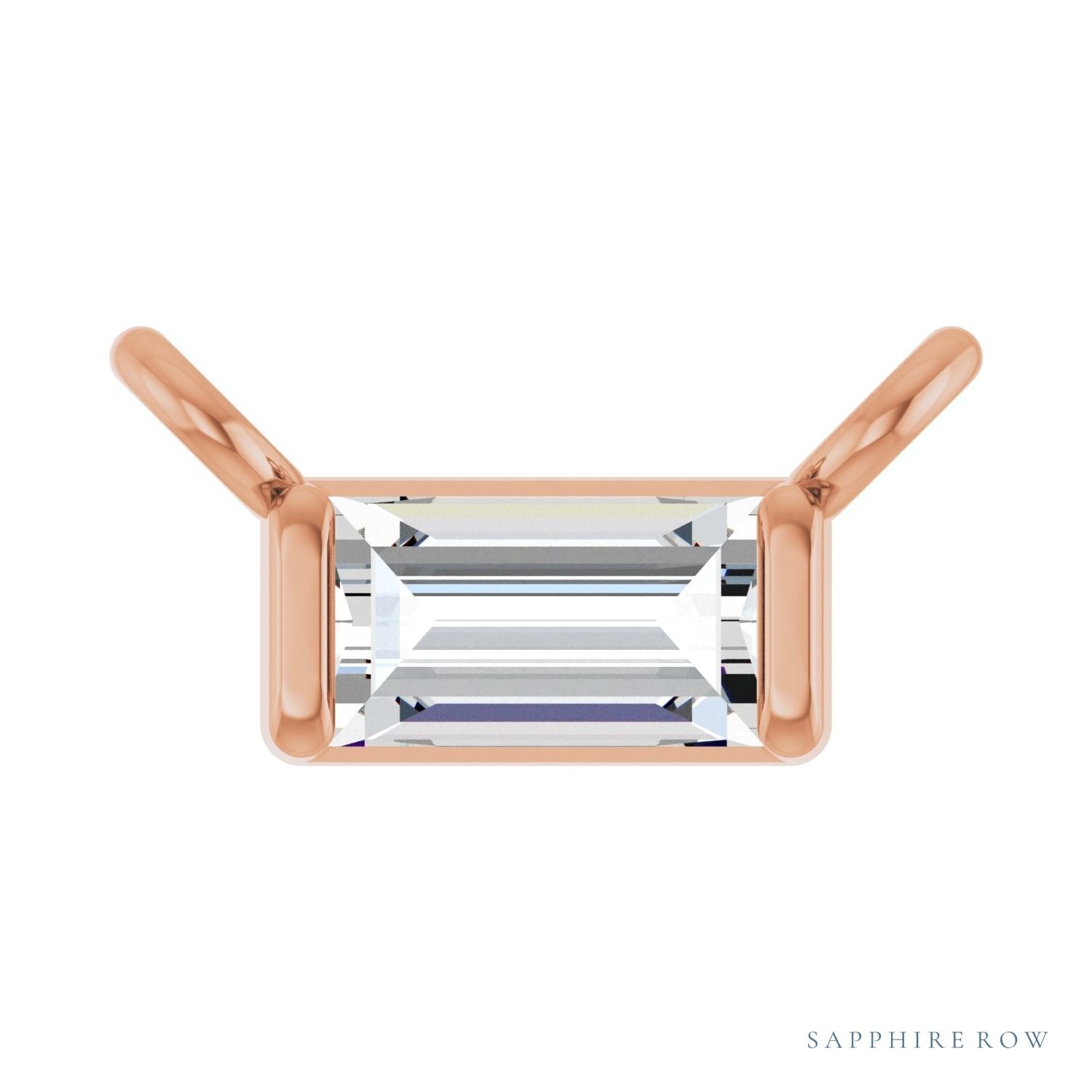 Sapphire Row Lab-Grown Diamond Baguette Solitaire Necklace - 14K Rose Gold, 3.5 × 2 mm