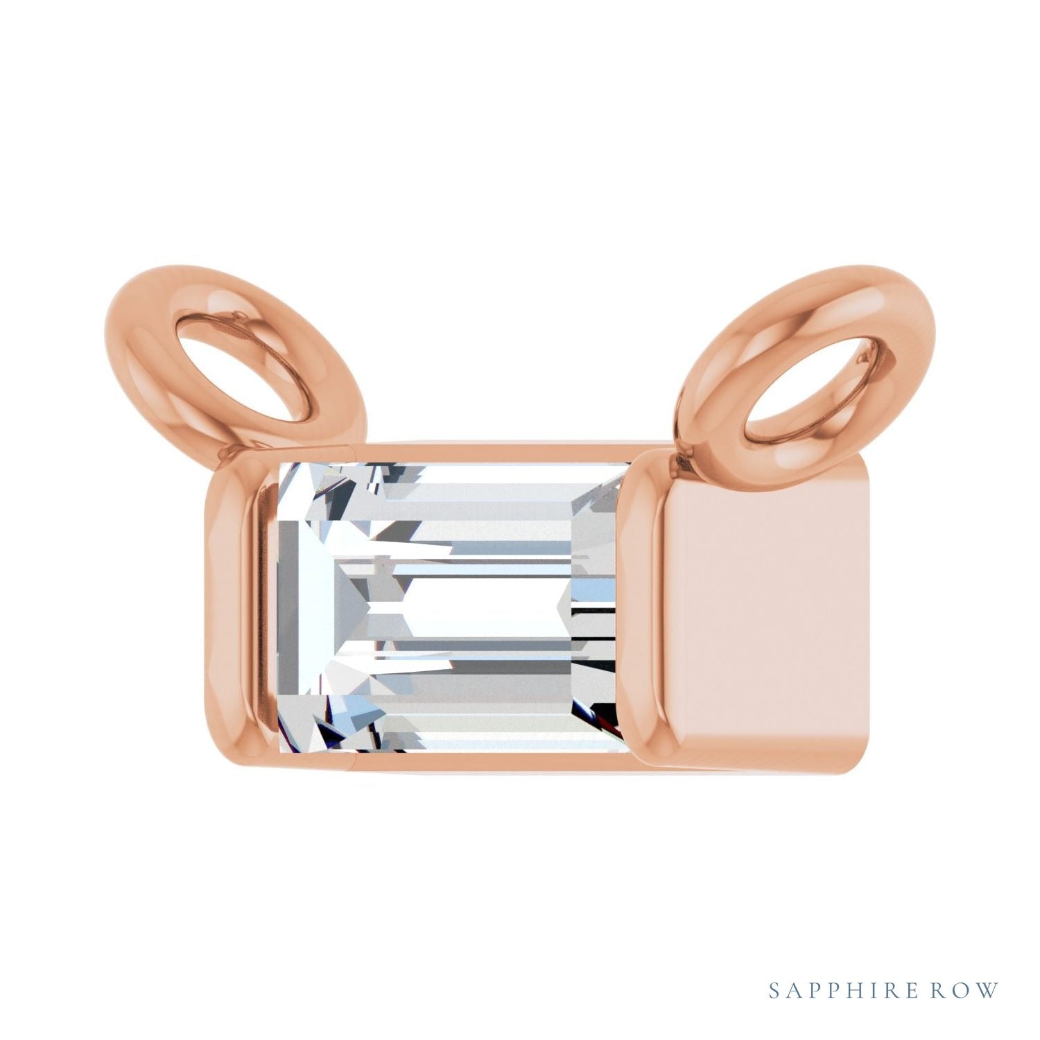 Sapphire Row Lab-Grown Diamond Baguette Solitaire Necklace - 14K Rose Gold, 3.5 × 2 mm (view 2)