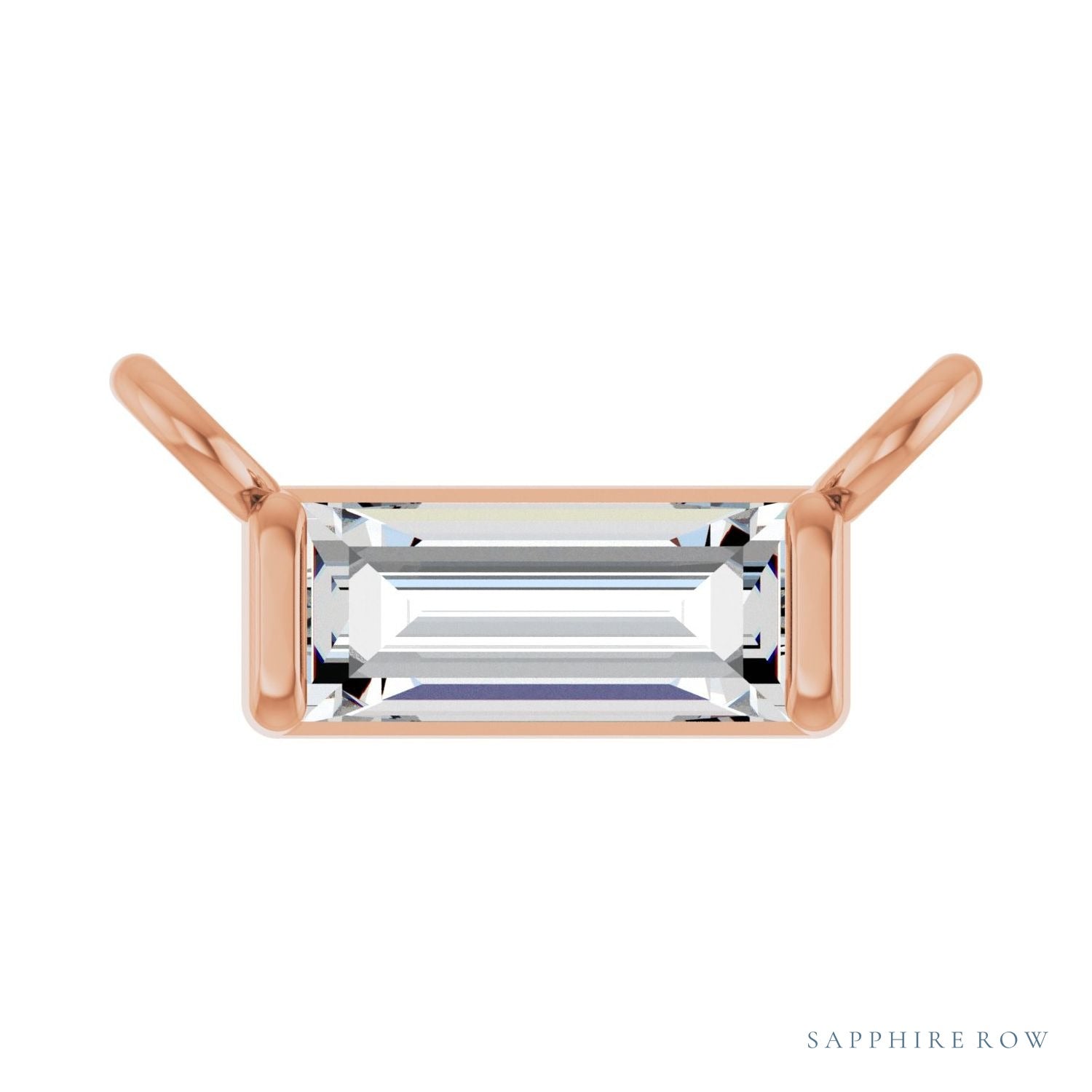 Sapphire Row Lab-Grown Diamond Baguette Solitaire Necklace - 14K Rose Gold, 4.5 × 2 mm