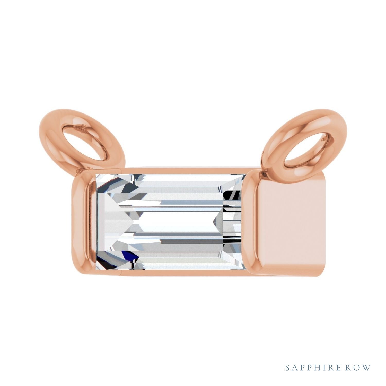 Sapphire Row Lab-Grown Diamond Baguette Solitaire Necklace - 14K Rose Gold, 4.5 × 2 mm (view 3)