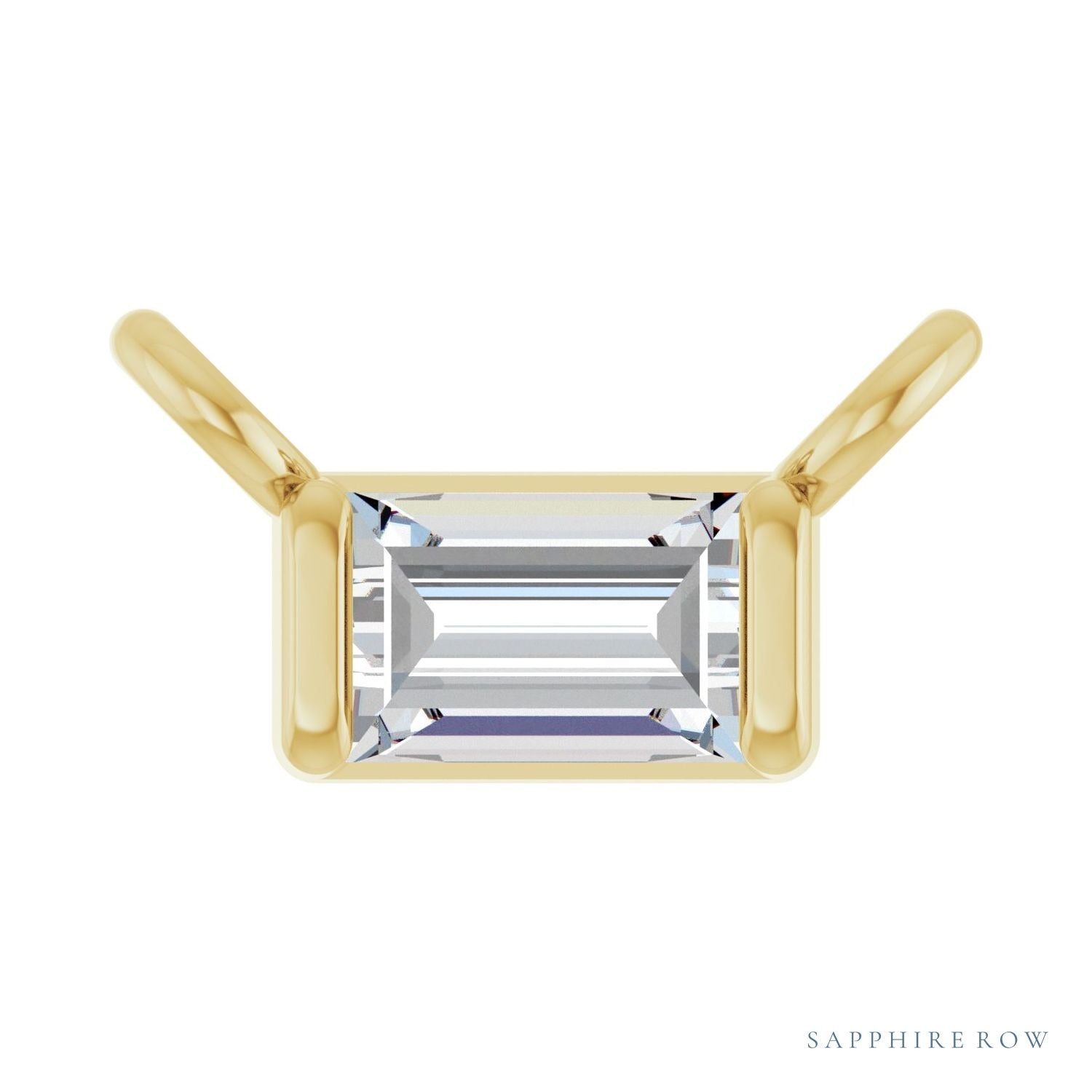 Sapphire Row Lab-Grown Diamond Baguette Solitaire Necklace - 14K Yellow Gold, 3 × 2 mm
