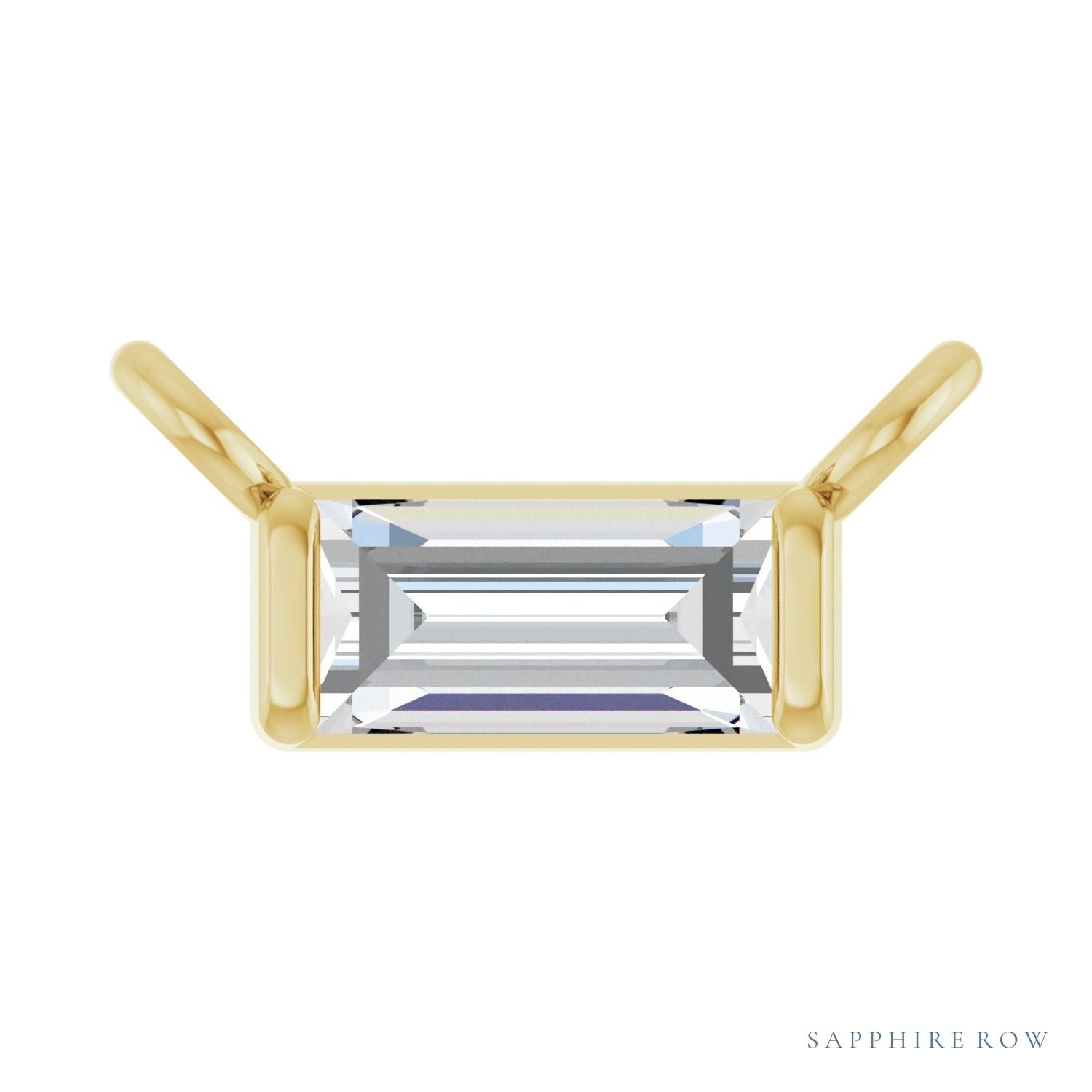 Sapphire Row Lab-Grown Diamond Baguette Solitaire Necklace - 14K Yellow Gold, 4 × 2 mm