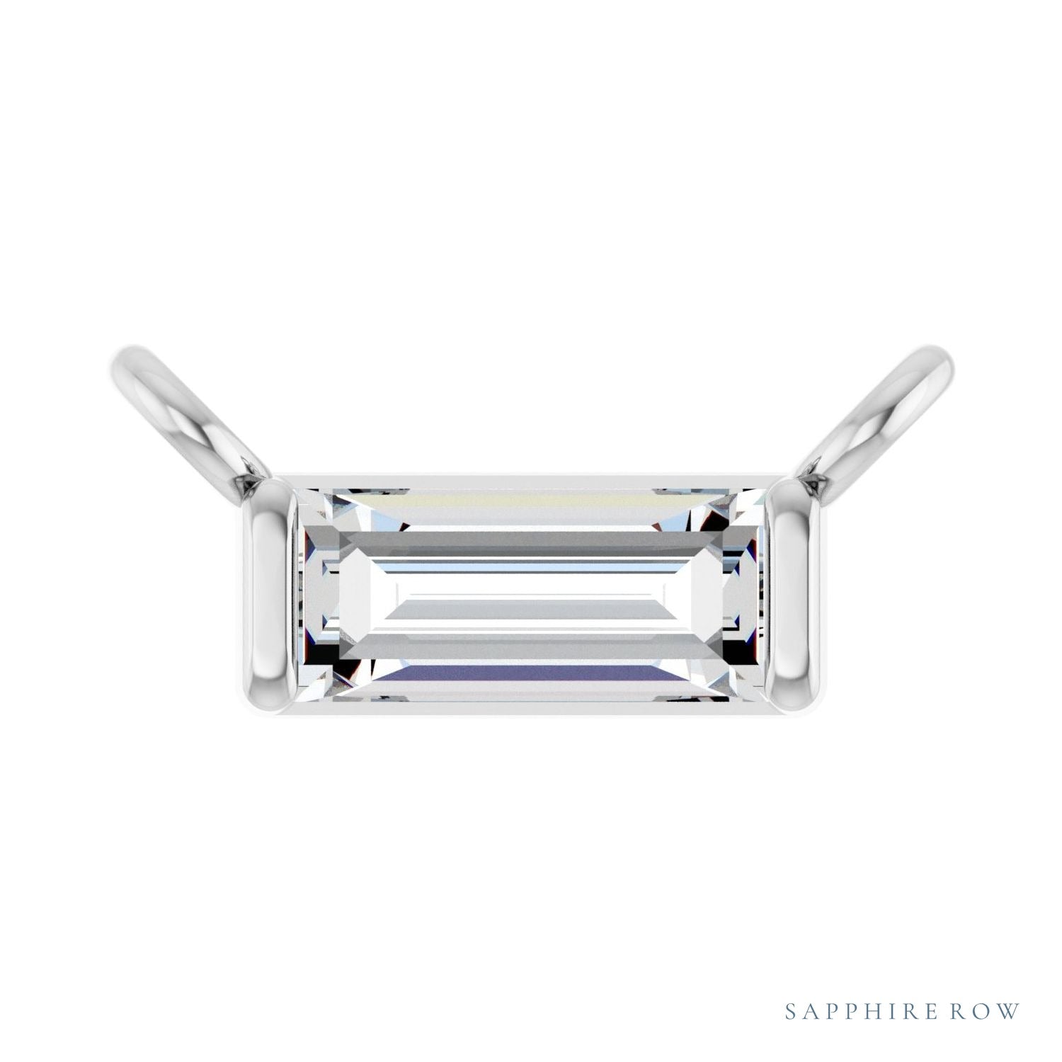 Sapphire Row Lab-Grown Diamond Baguette Solitaire Necklace - Platinum, 4.5 × 2 mm