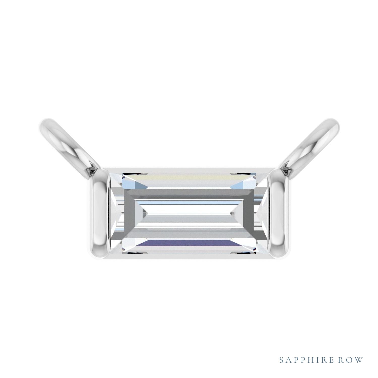 Sapphire Row Lab-Grown Diamond Baguette Solitaire Necklace - Platinum, 4 × 2 mm