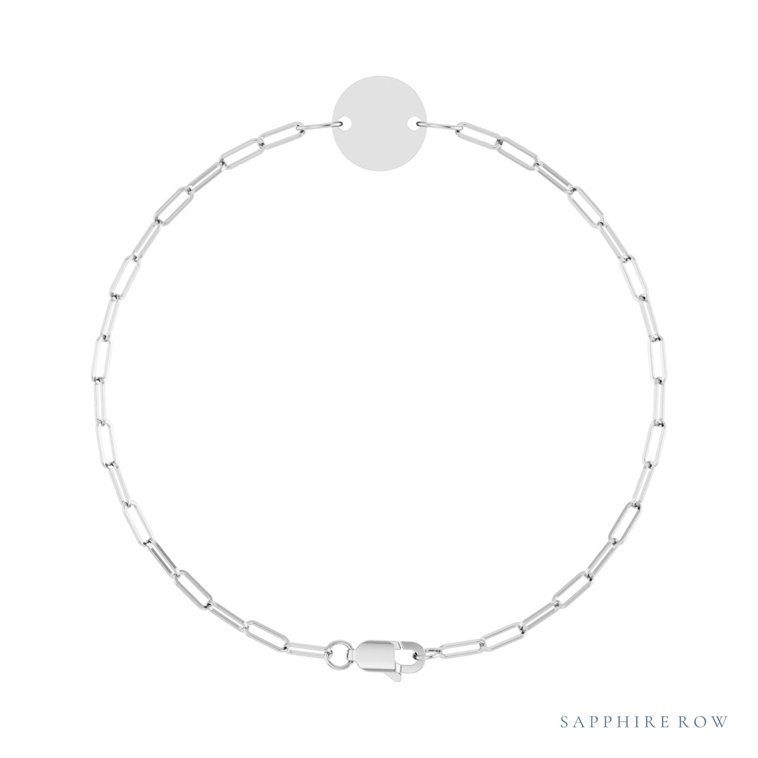 Sapphire Row Engravable Disc Bracelet - 14K White Gold
