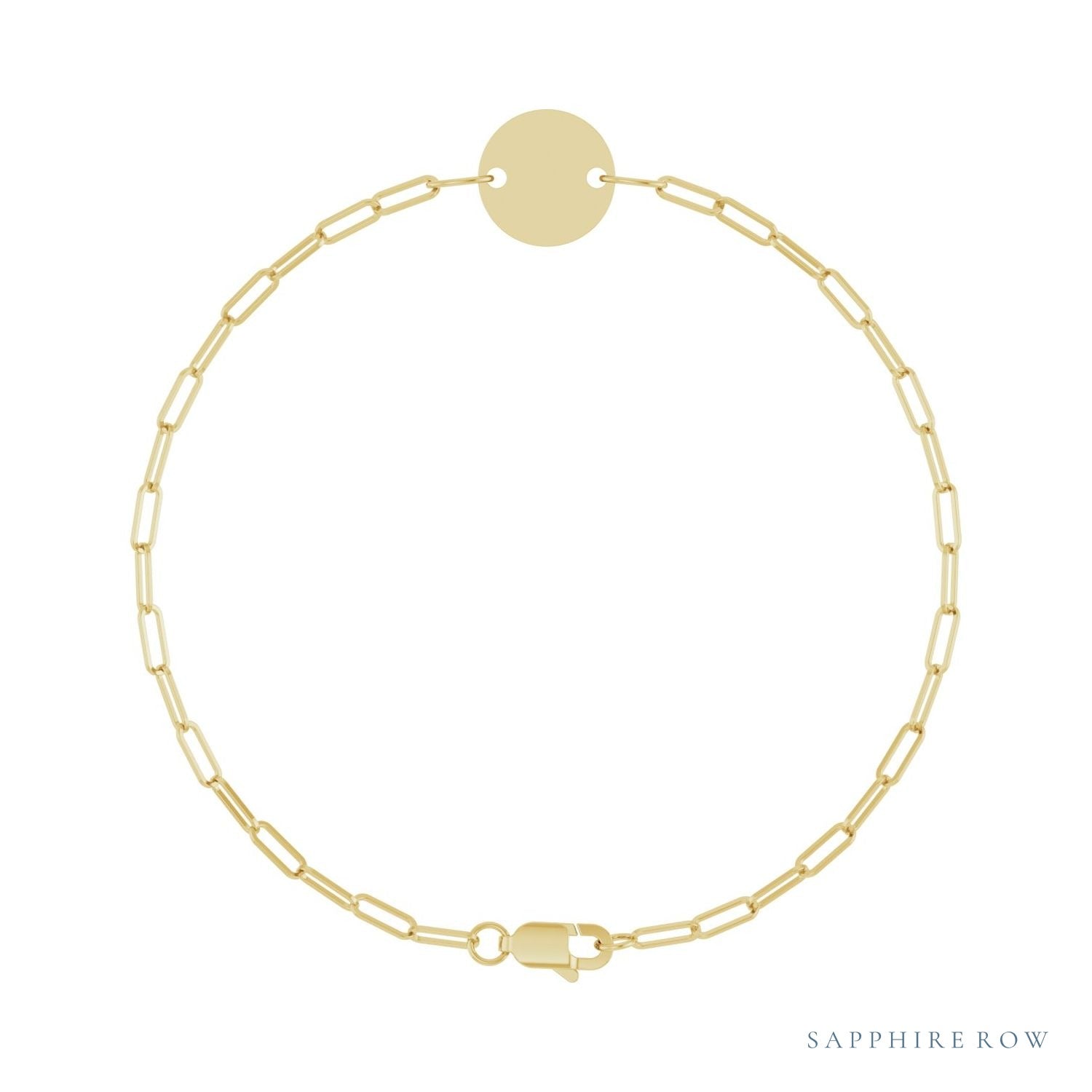 Sapphire Row Engravable Disc Bracelet - 14K Yellow Gold
