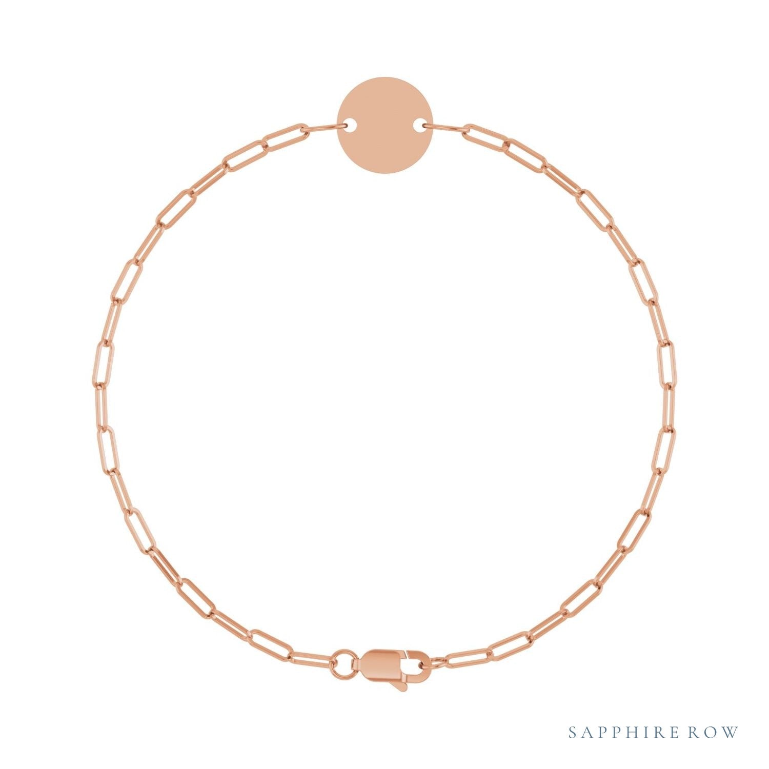 Sapphire Row Engravable Disc Bracelet - 14K Rose Gold