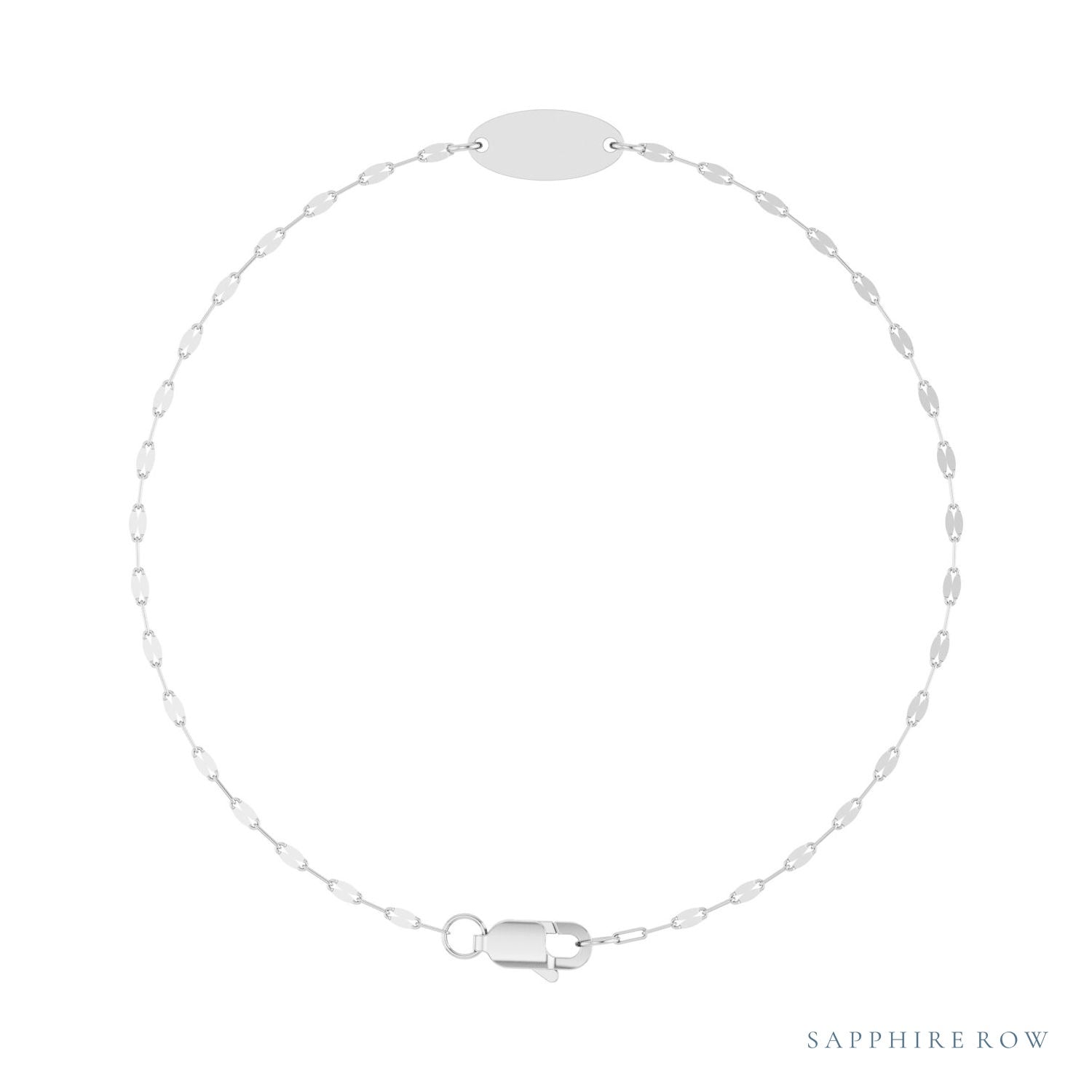Sapphire Row Engravable Keyhole Bracelet - 14K White Gold