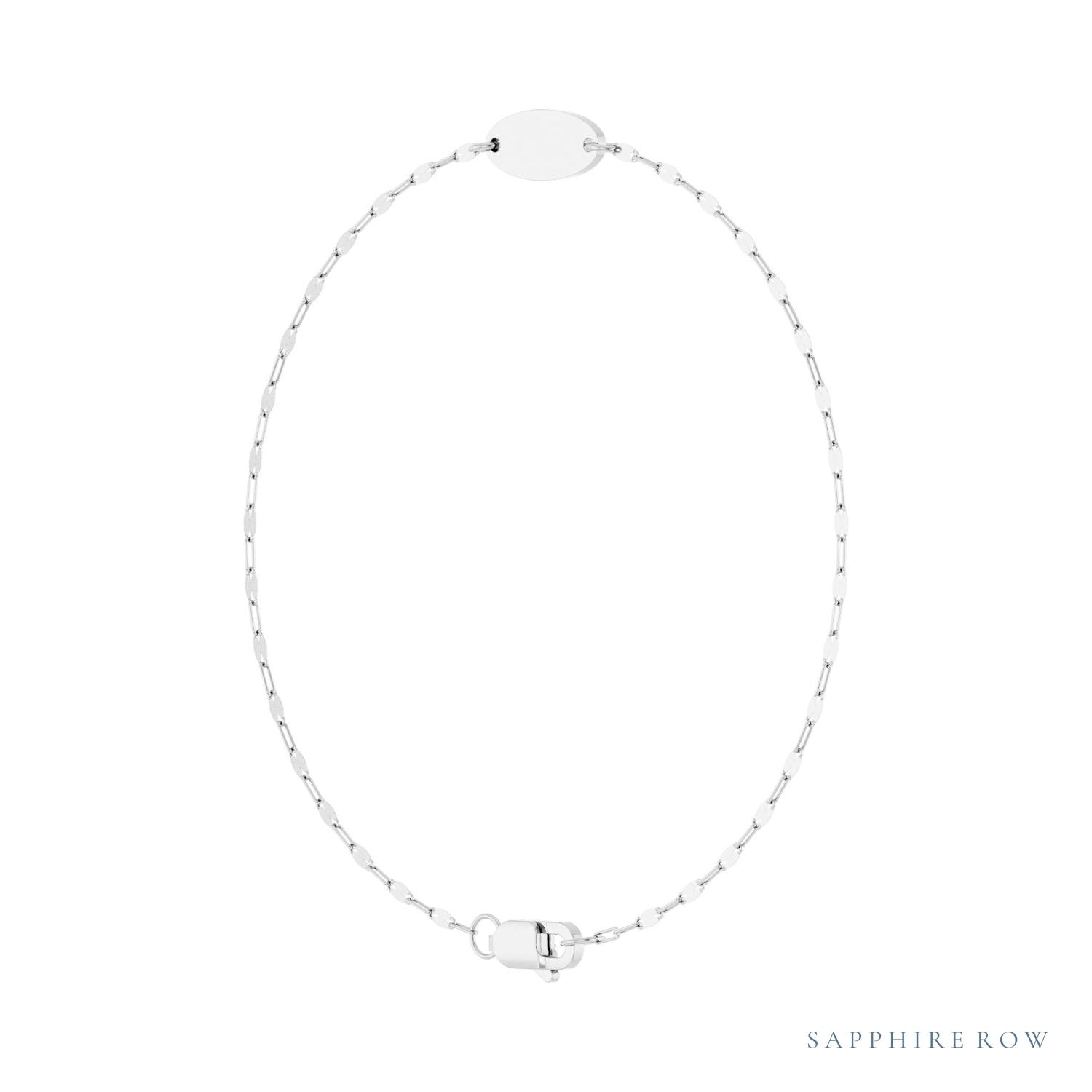 Sapphire Row Engravable Keyhole Bracelet - 14K White Gold (view 2)