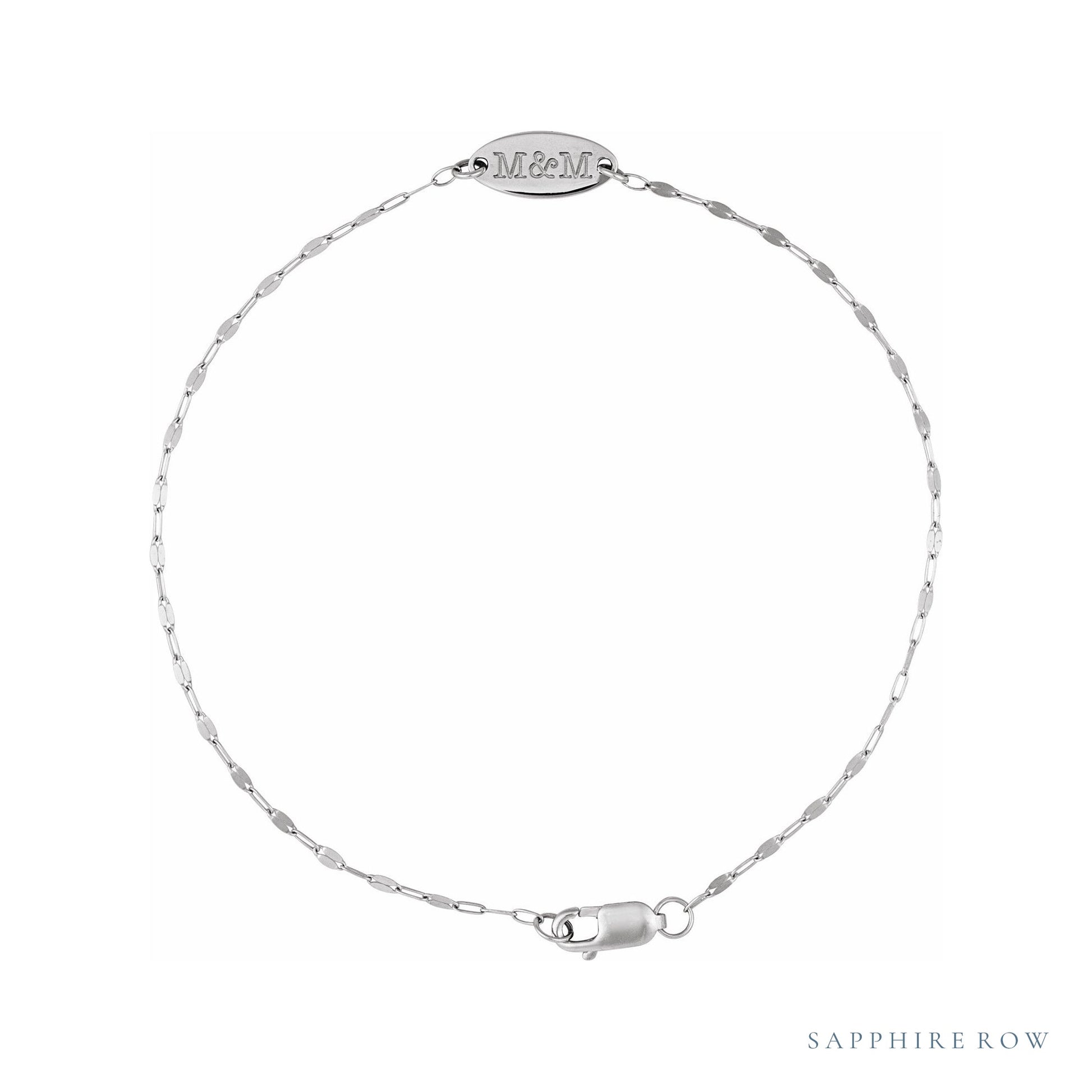 Sapphire Row Engravable Keyhole Bracelet - 14K White Gold (view 4)