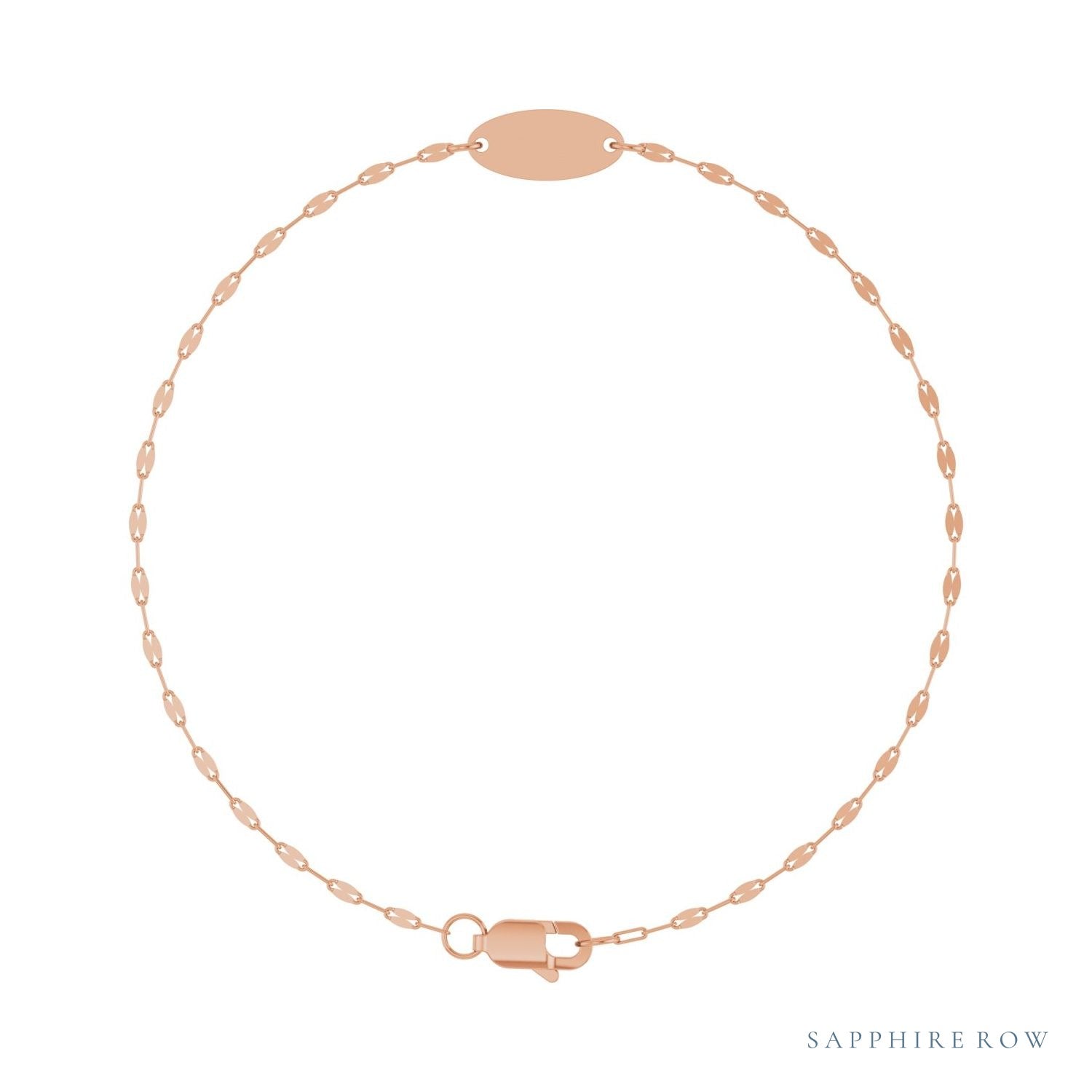Sapphire Row Engravable Keyhole Bracelet - 14K Rose Gold