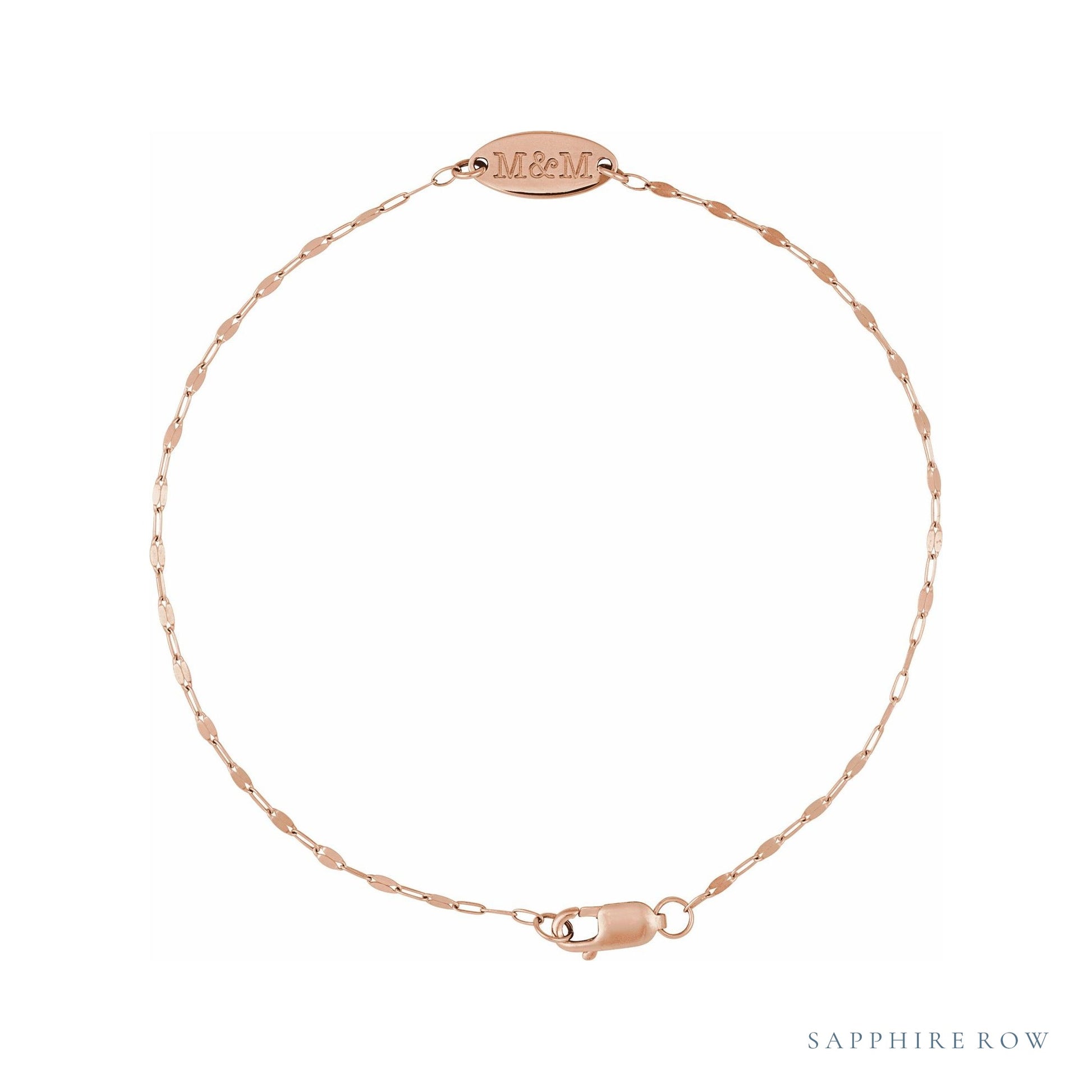 Sapphire Row Engravable Keyhole Bracelet - 14K Rose Gold (view 4)