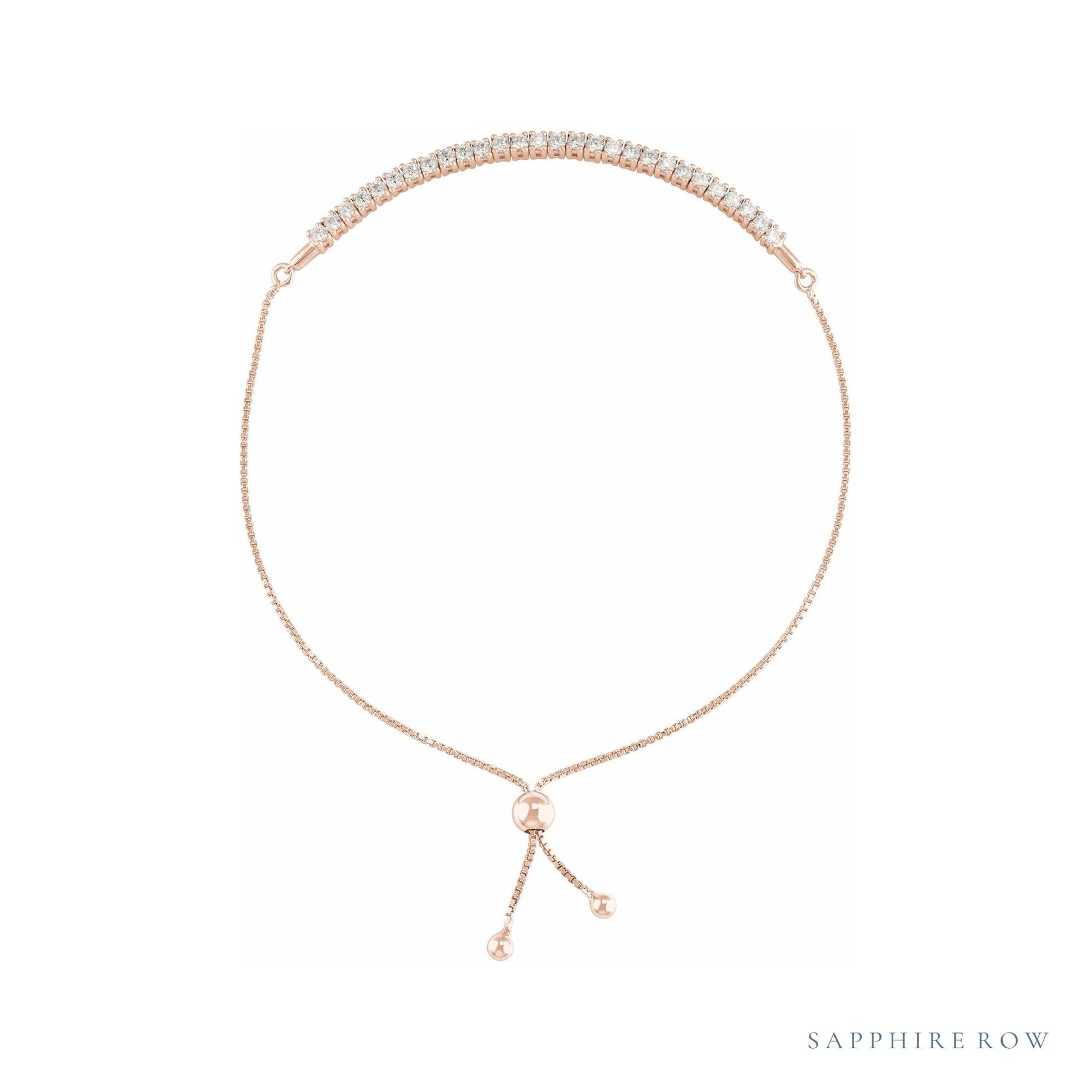 Sapphire Row Lab-Grown Diamond Bar Bolo Bracelet - 14K Rose Gold