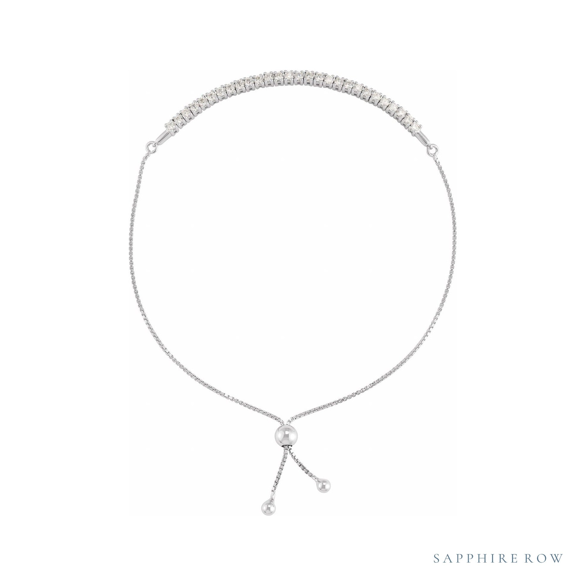 Sapphire Row Lab-Grown Diamond Bar Bolo Bracelet - 14K White Gold